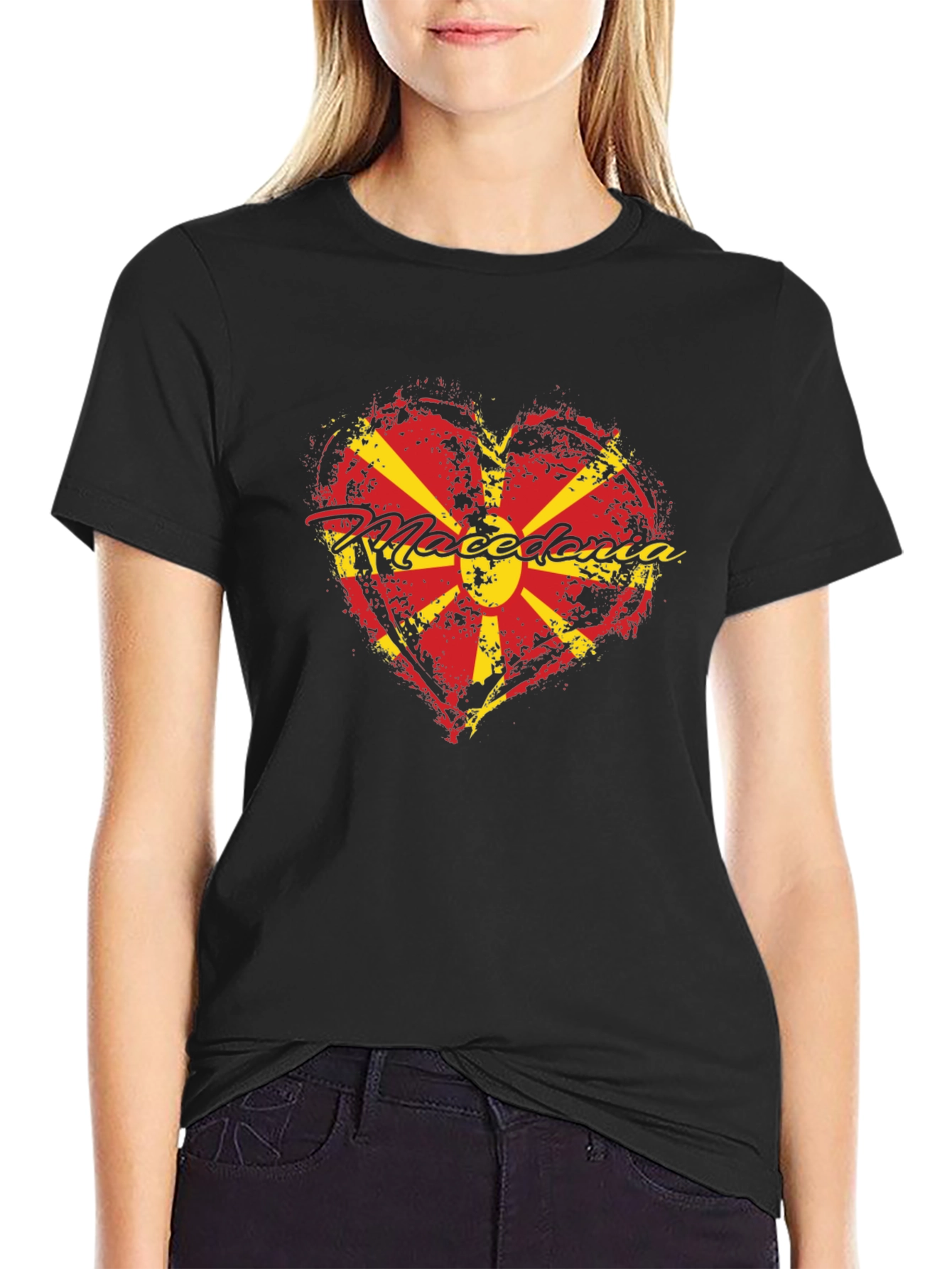 Macedonia Heart Flag T-Shirt - Black