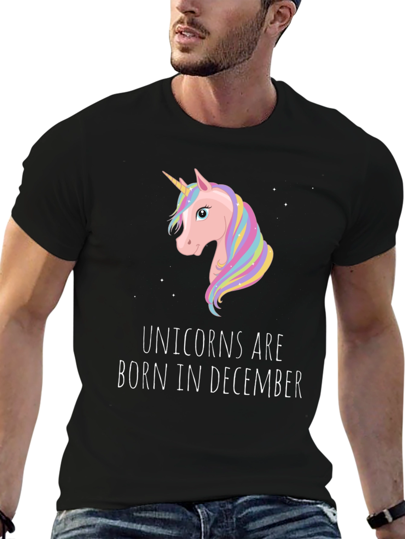 Unicorn Birthday Shirt - Born in December Black Tee
