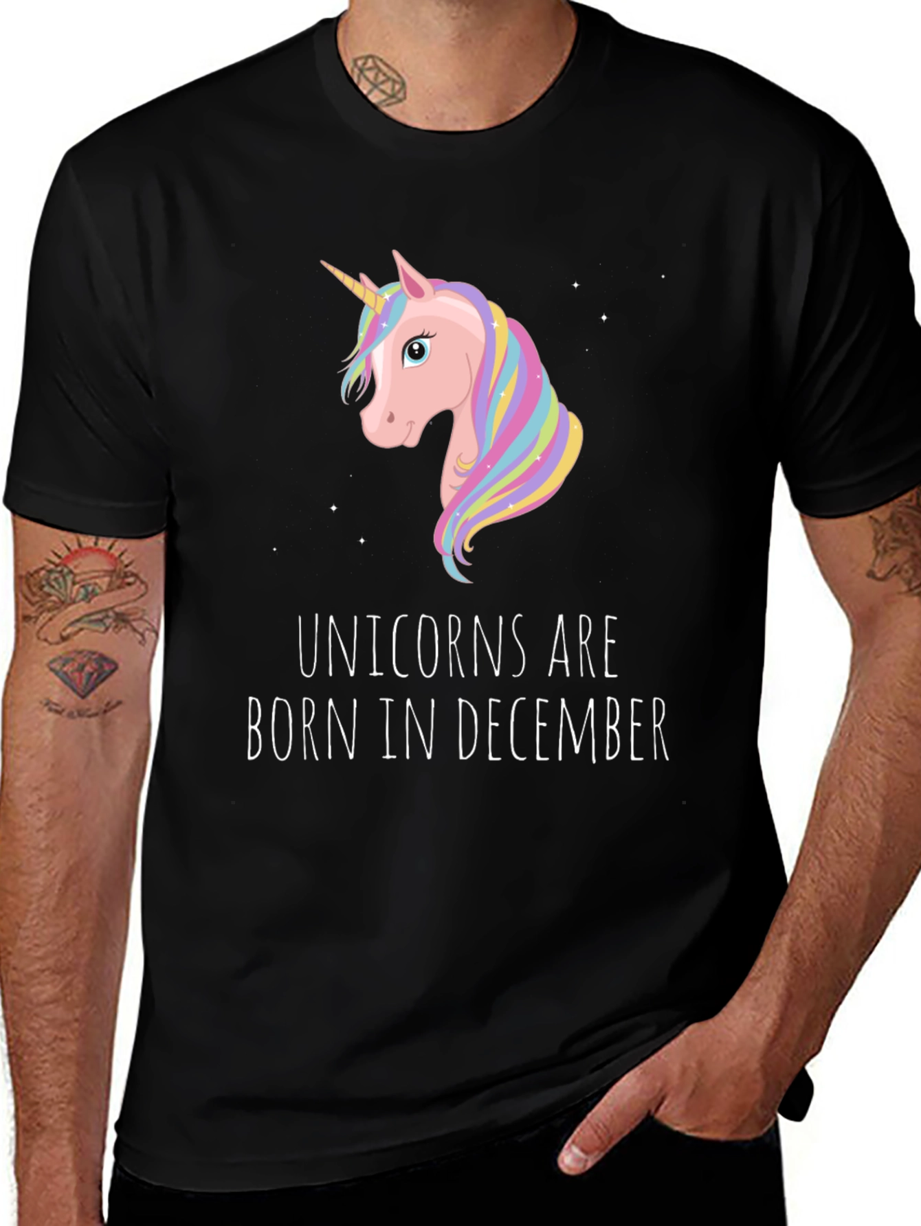 Unicorn Birthday Shirt - Born in December Black Tee