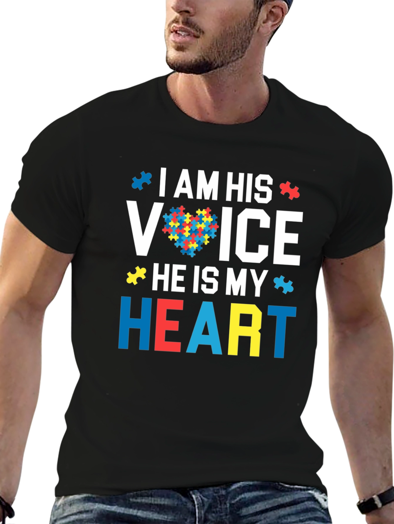 Autism Awareness Heart T-Shirt - I Am His Voice
