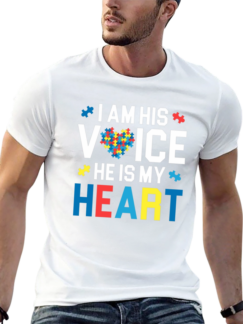 Autism Awareness Heart T-Shirt - I Am His Voice