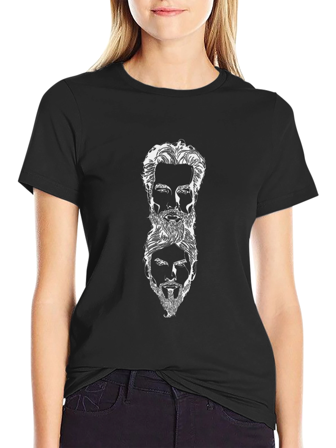 Mens Black T-Shirt with Graphic Portraits