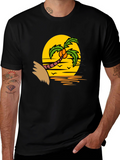 Tropical Sunset Palm Tree Graphic T-Shirt
