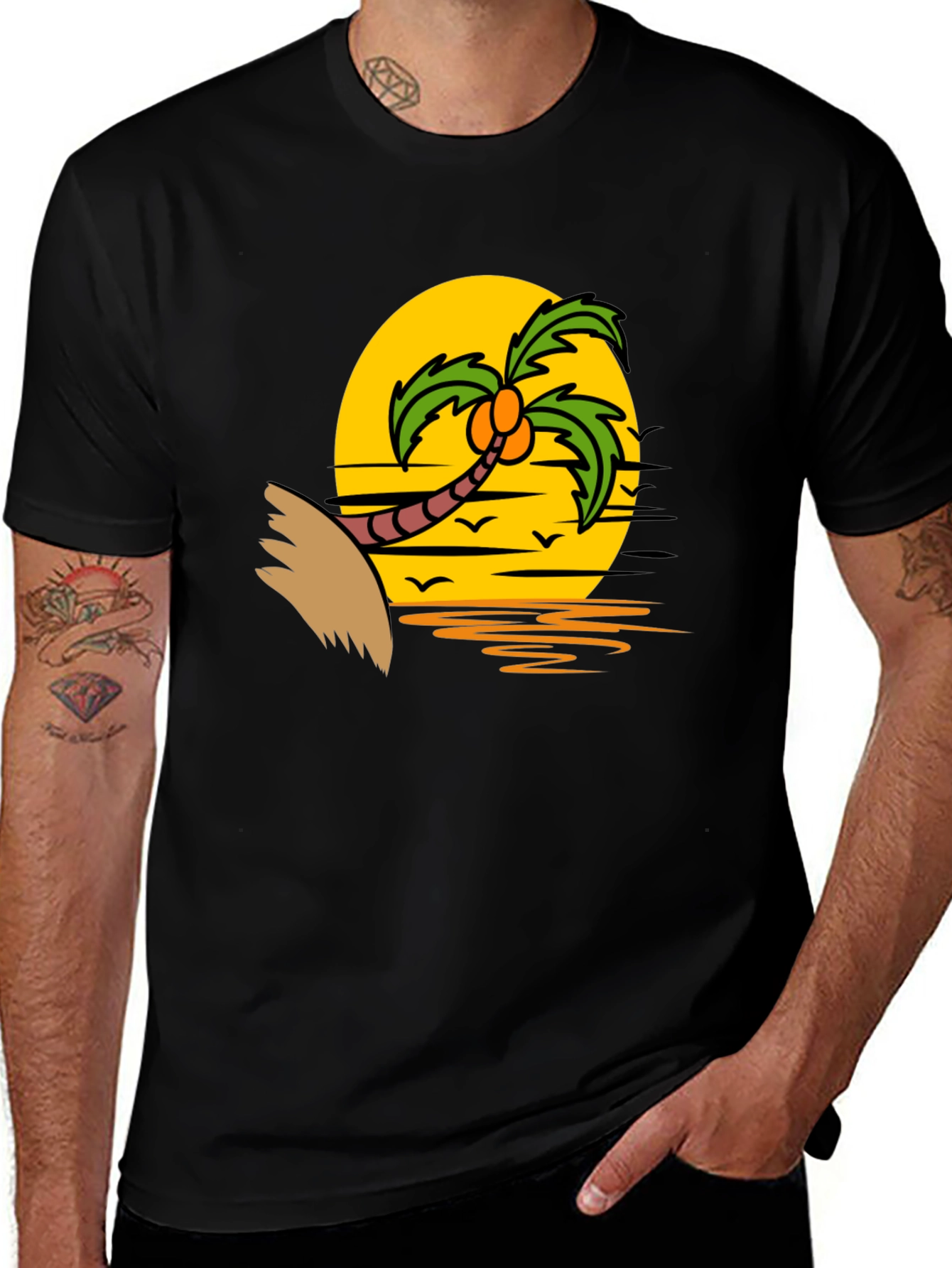 Tropical Sunset Palm Tree Graphic T-Shirt