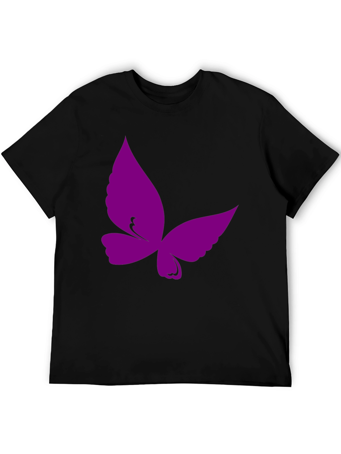 Purple Butterfly Graphic Black T-Shirt