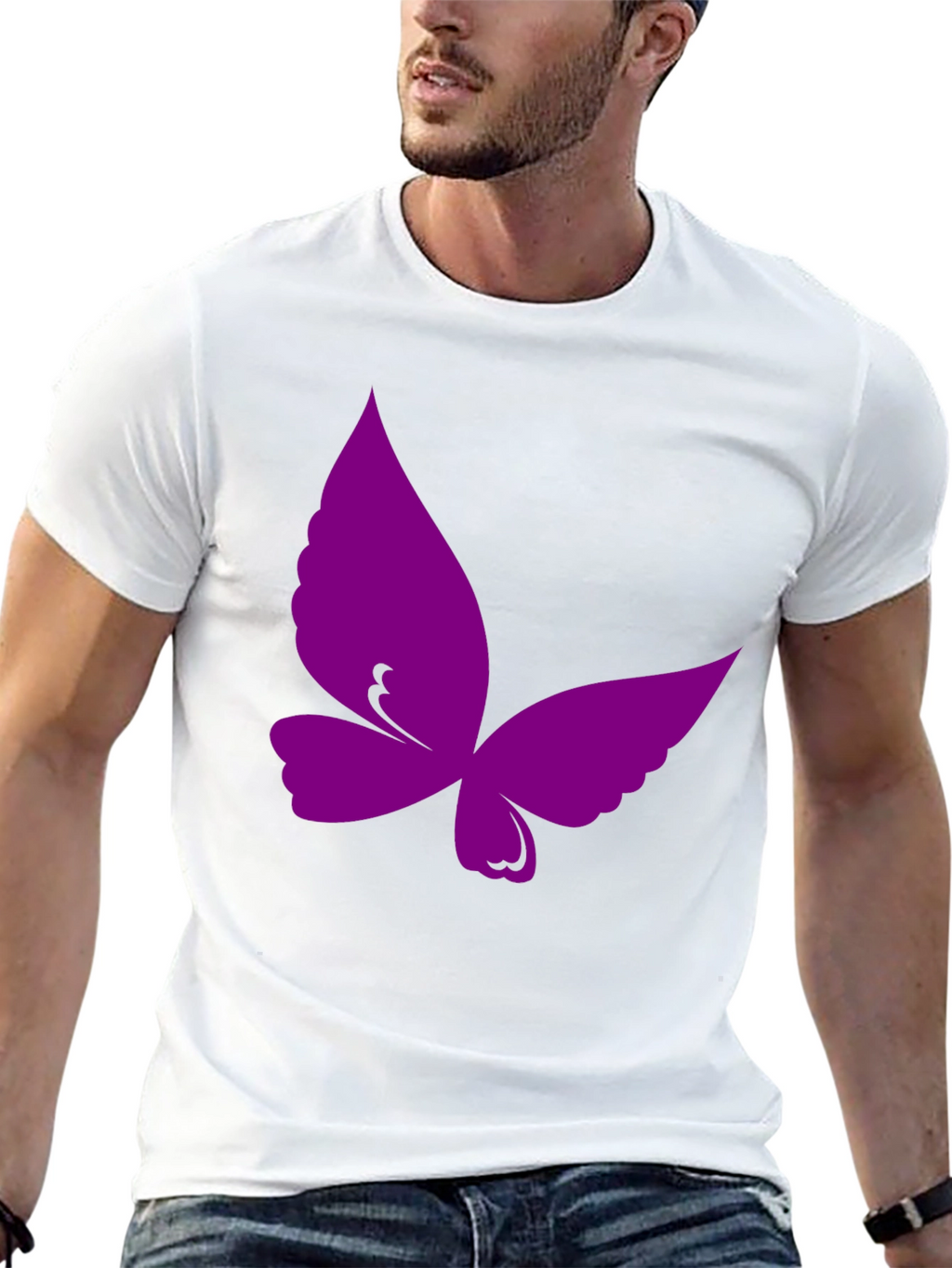 Purple Butterfly Graphic Black T-Shirt