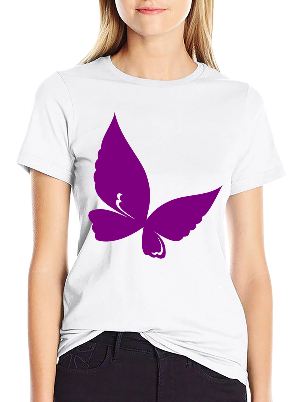 Purple Butterfly Graphic Black T-Shirt