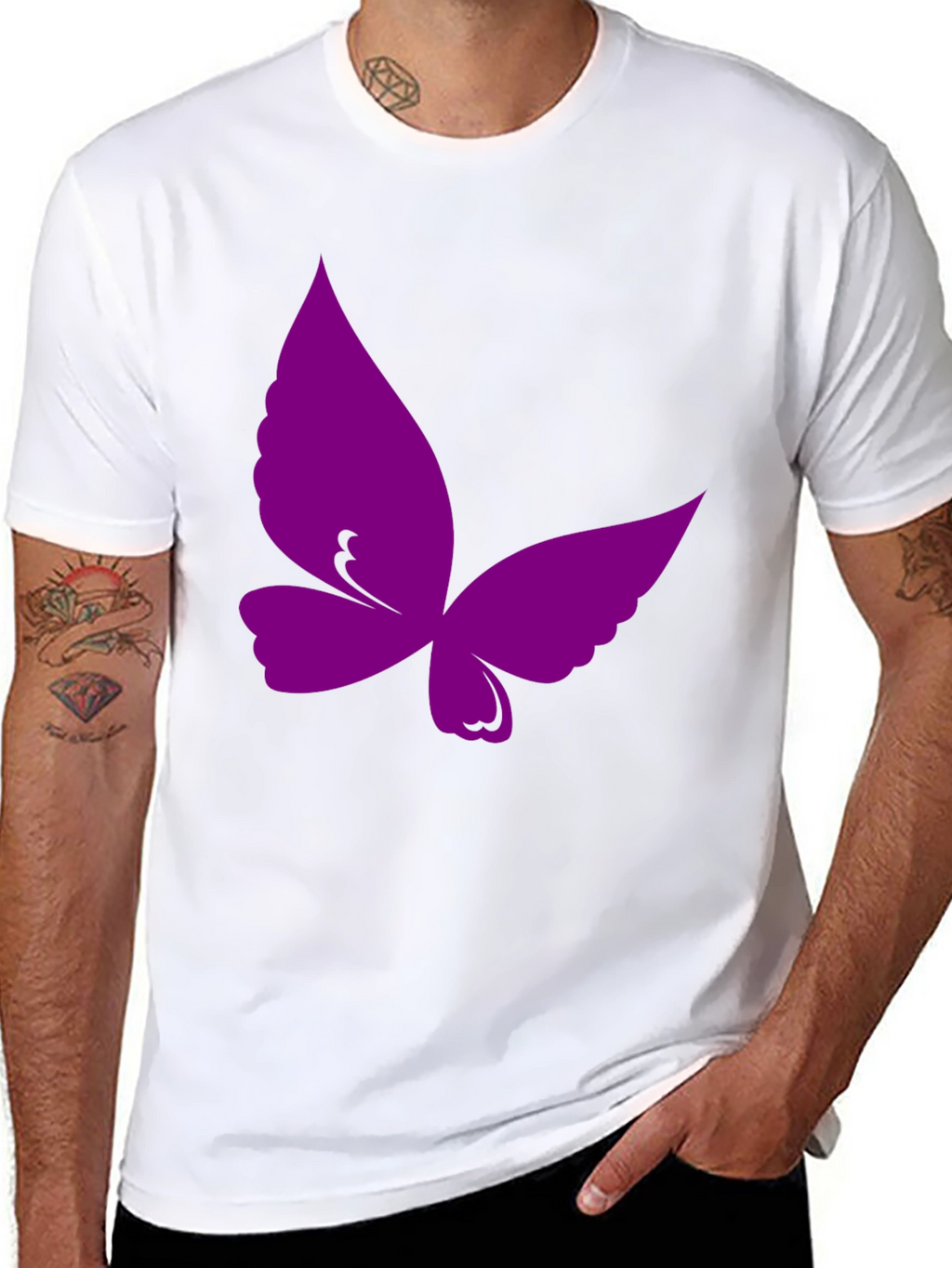 Purple Butterfly Graphic Black T-Shirt