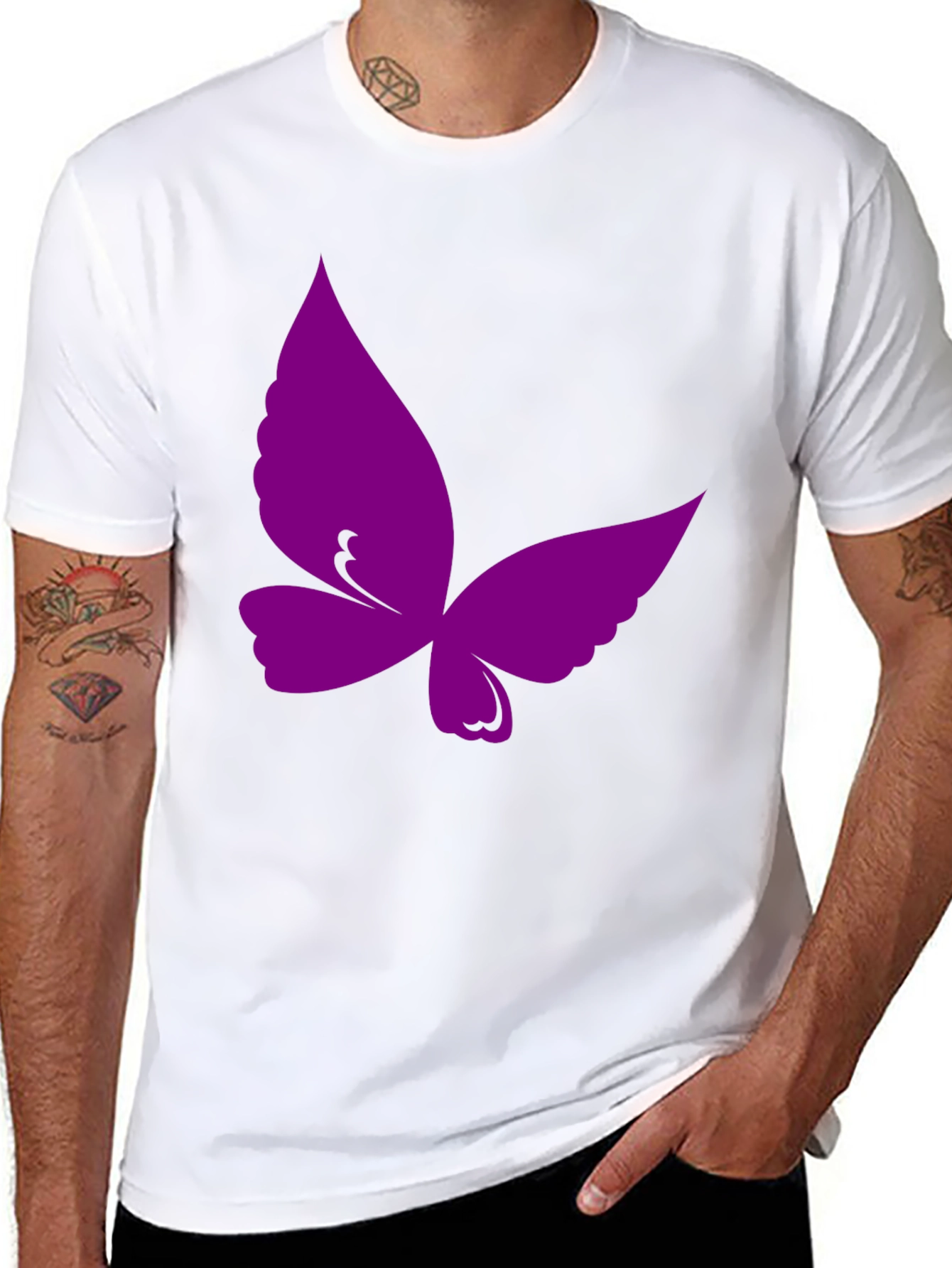 Purple Butterfly Graphic Black T-Shirt