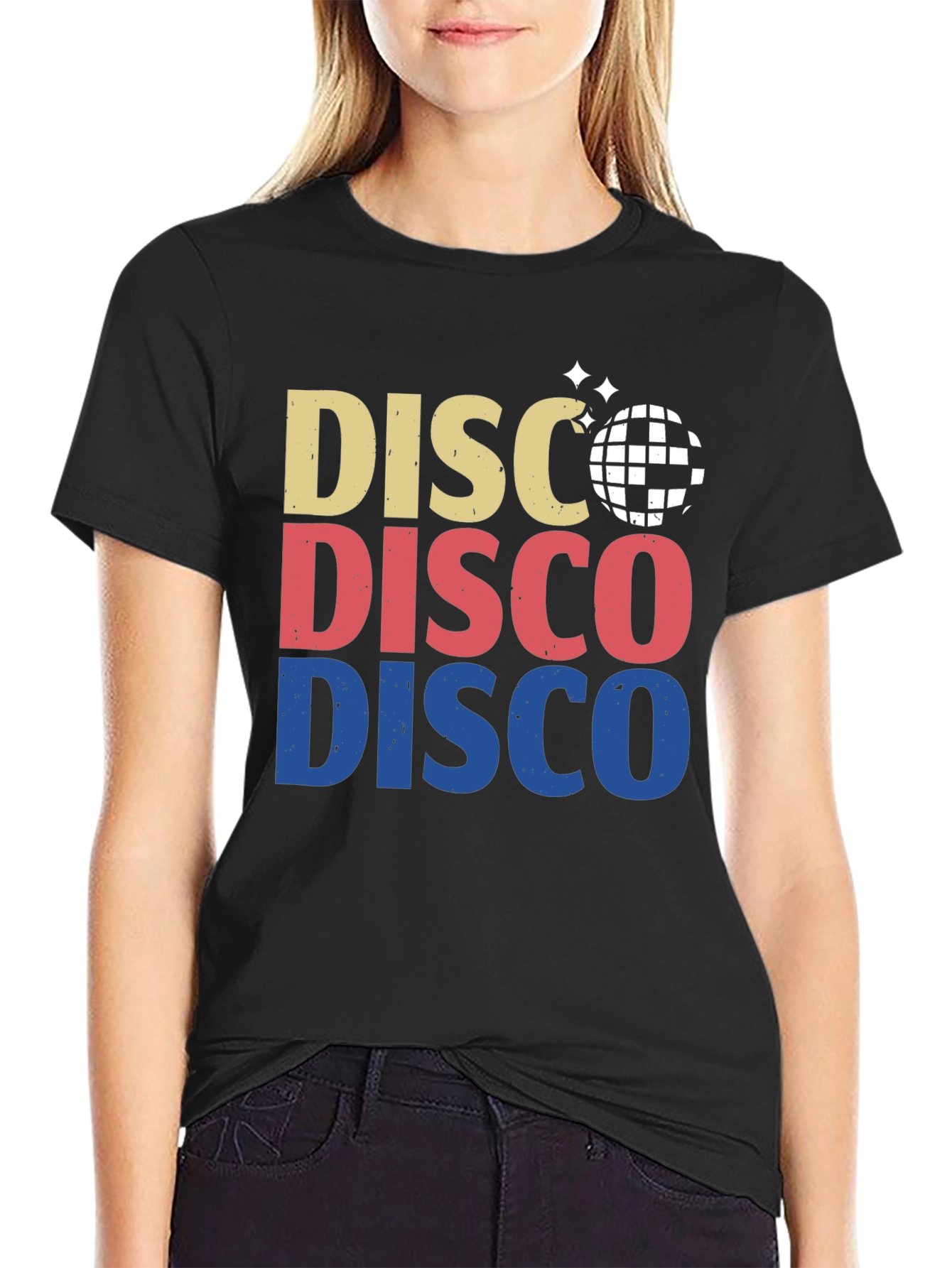 Retro Disco Ball Graphic Tee - Black Cotton T-Shirt
