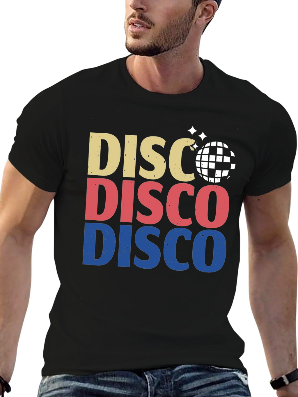 Retro Disco Ball Graphic Tee - Black Cotton T-Shirt