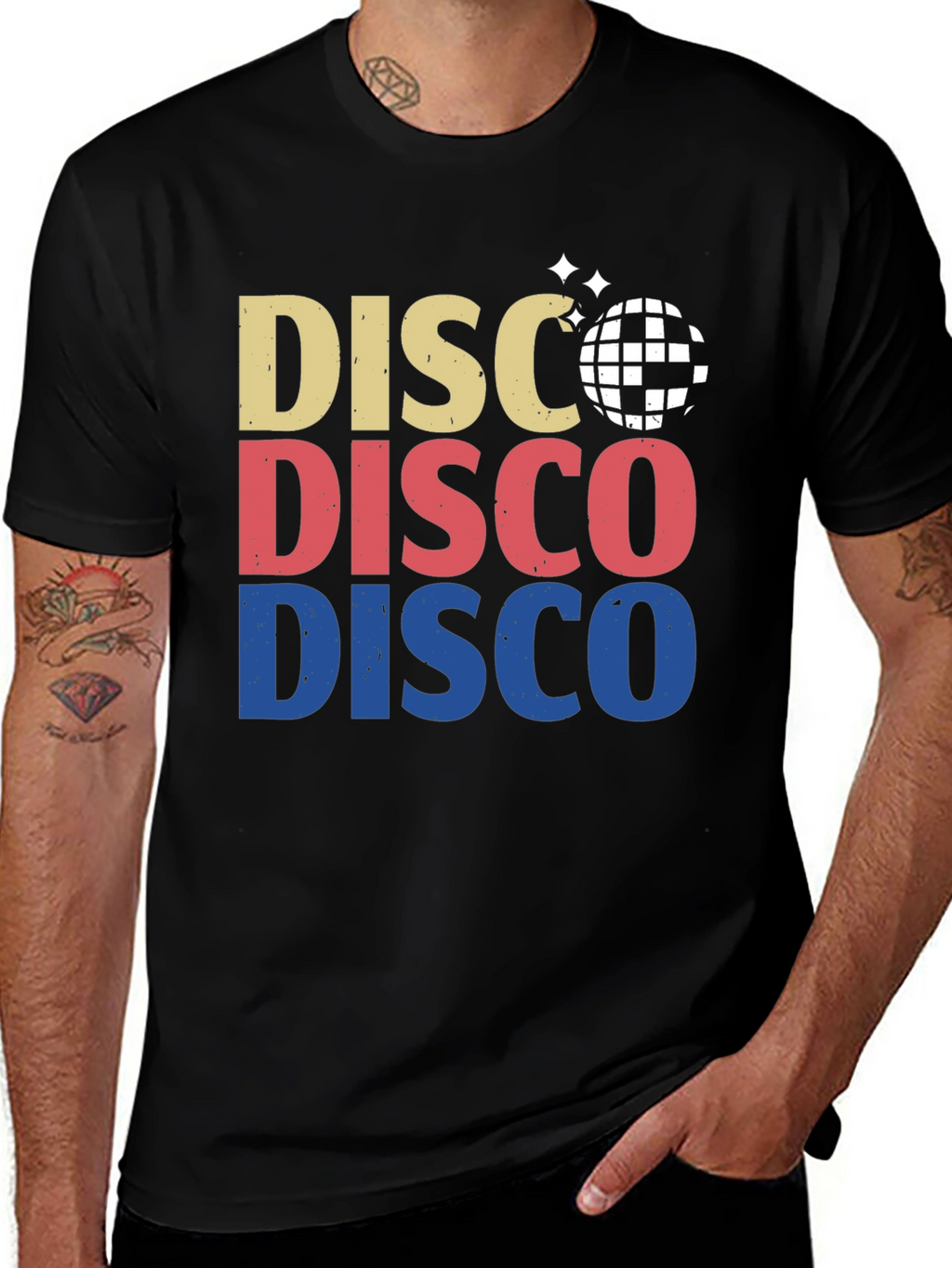 Retro Disco Ball Graphic Tee - Black Cotton T-Shirt