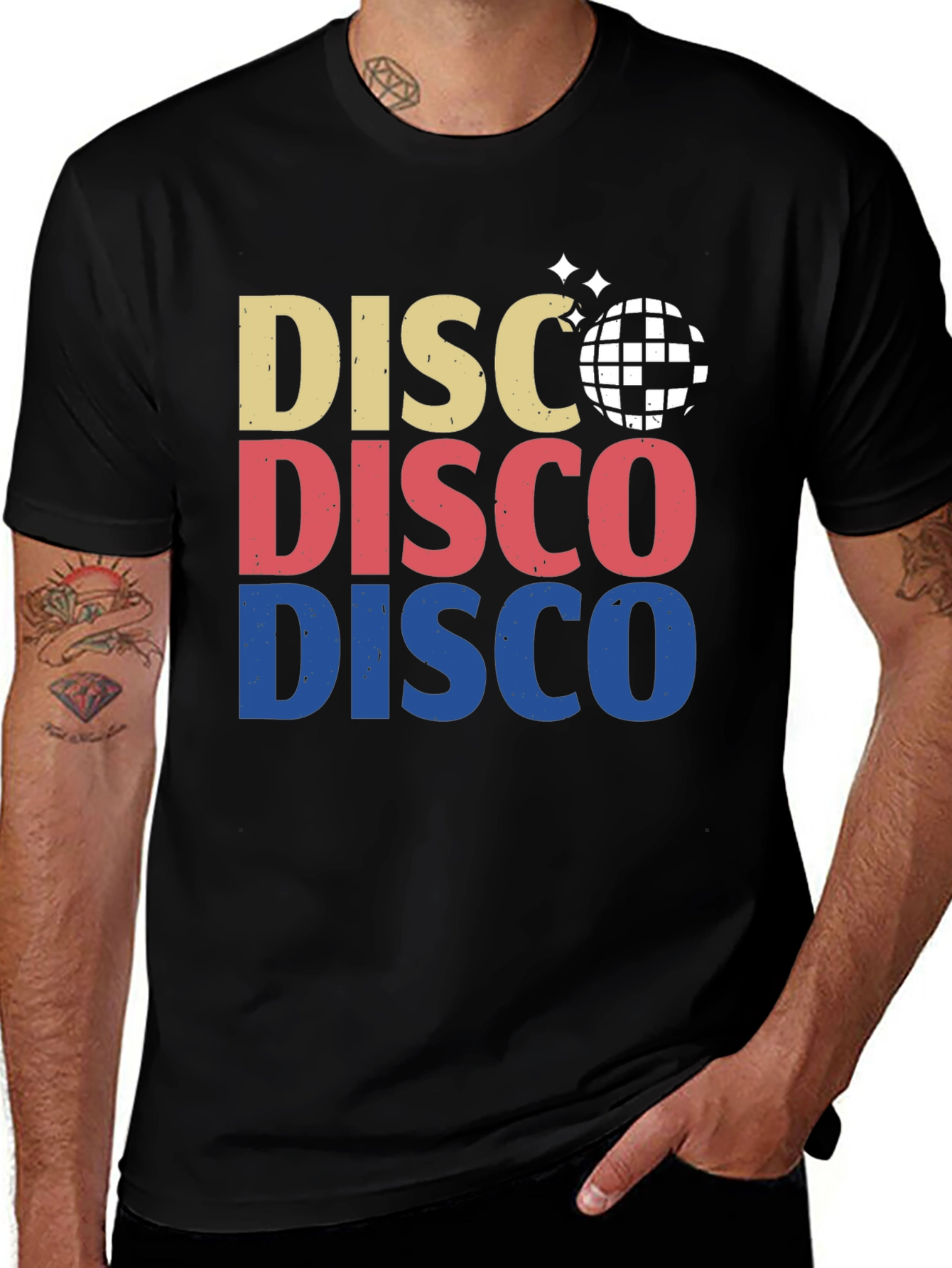 Retro Disco Ball Graphic Tee - Black Cotton T-Shirt