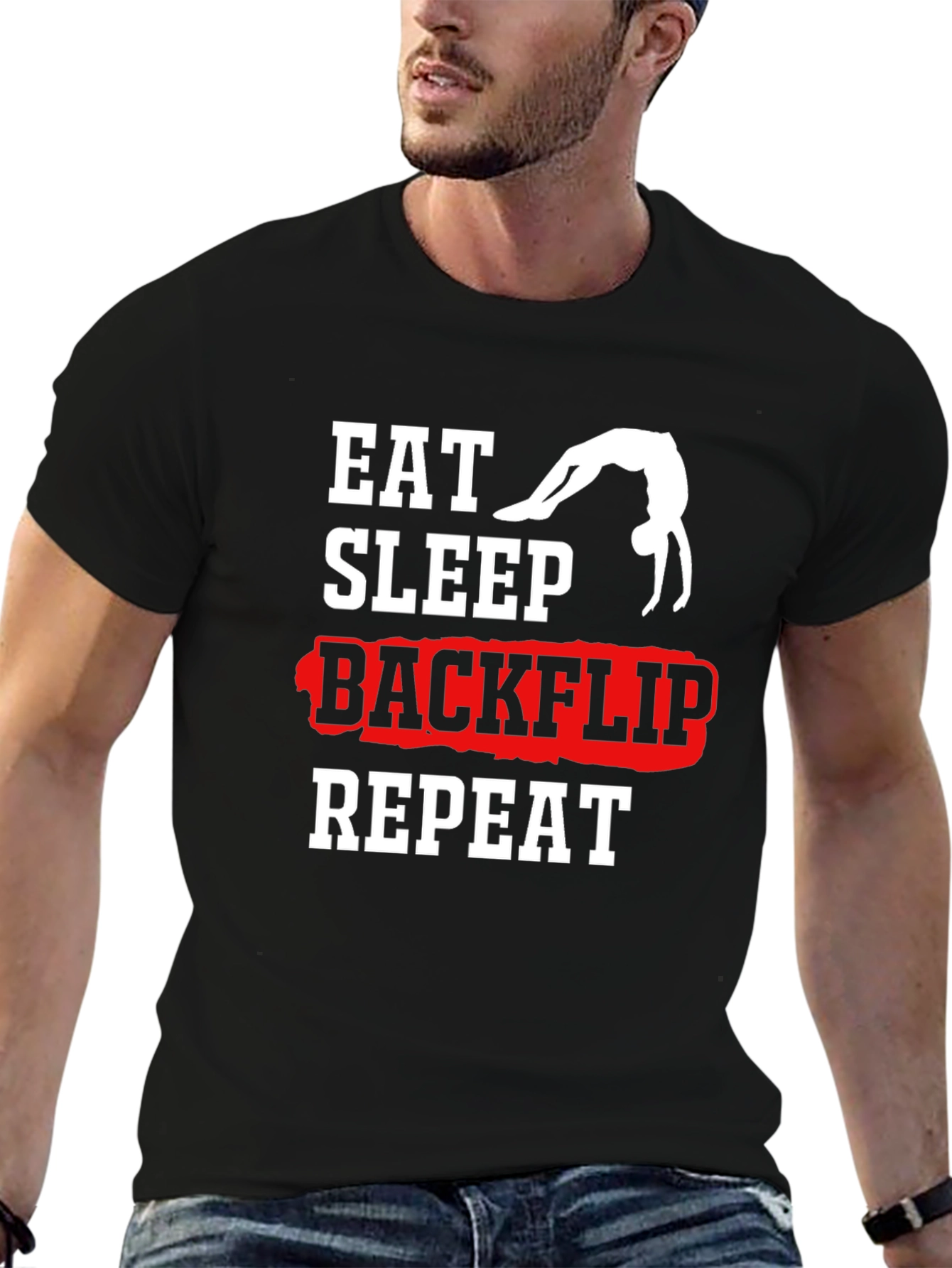 Eat Sleep Backflip Repeat Black T-Shirt