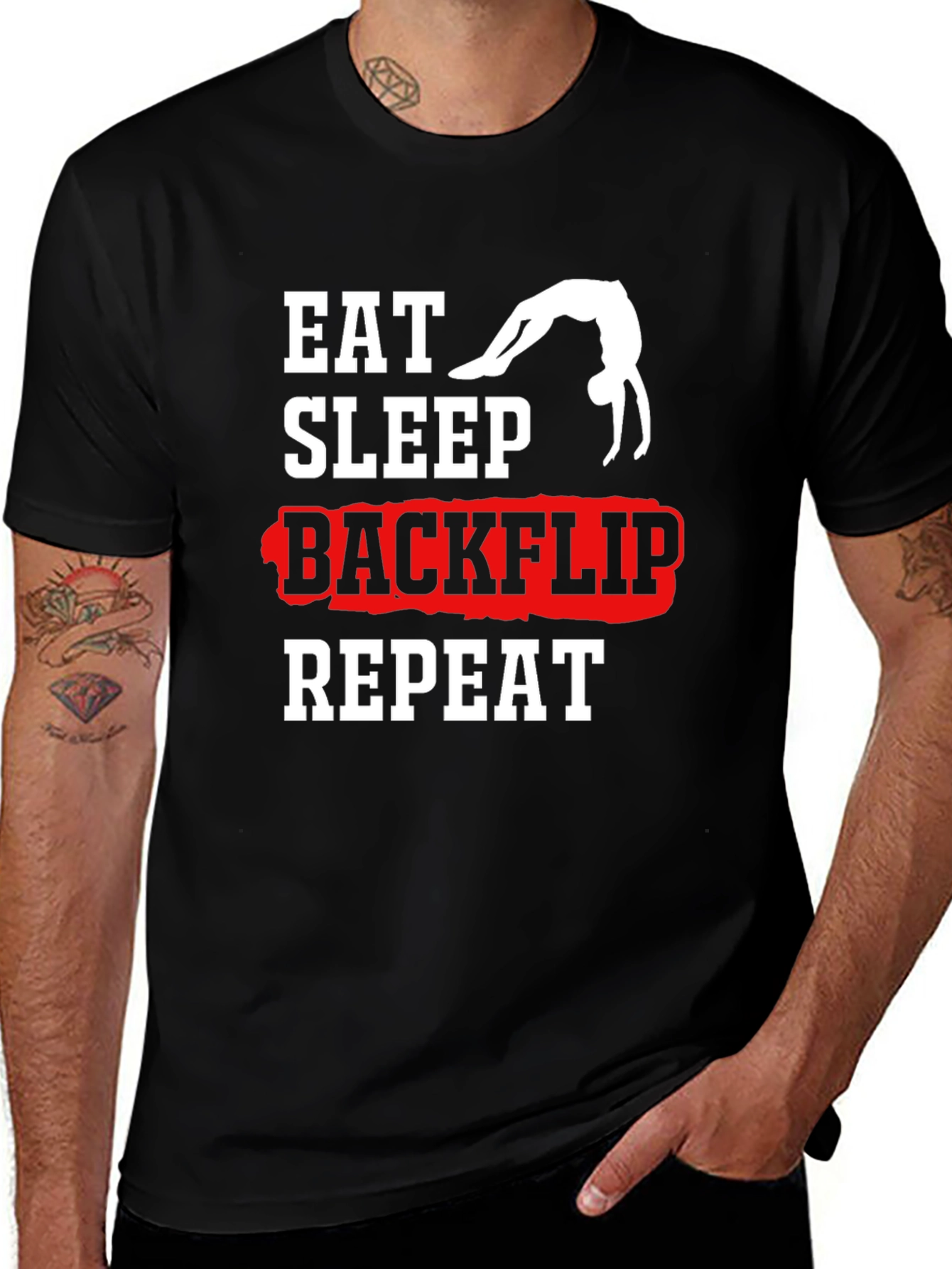 Eat Sleep Backflip Repeat Black T-Shirt