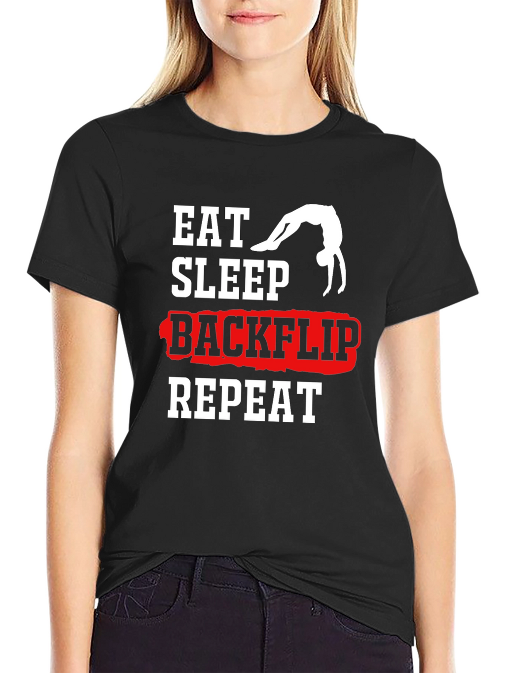 Eat Sleep Backflip Repeat Black T-Shirt