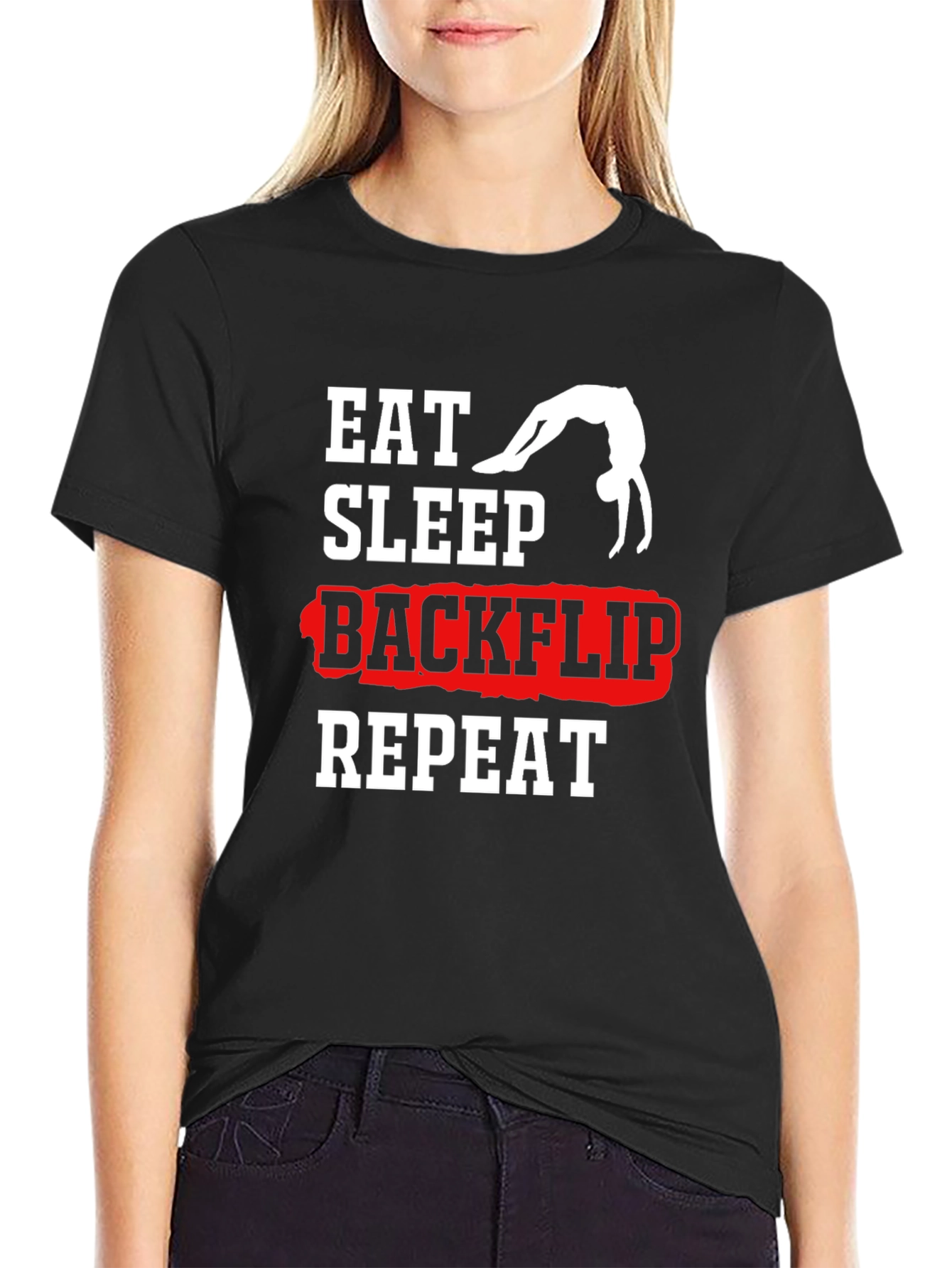 Eat Sleep Backflip Repeat Black T-Shirt