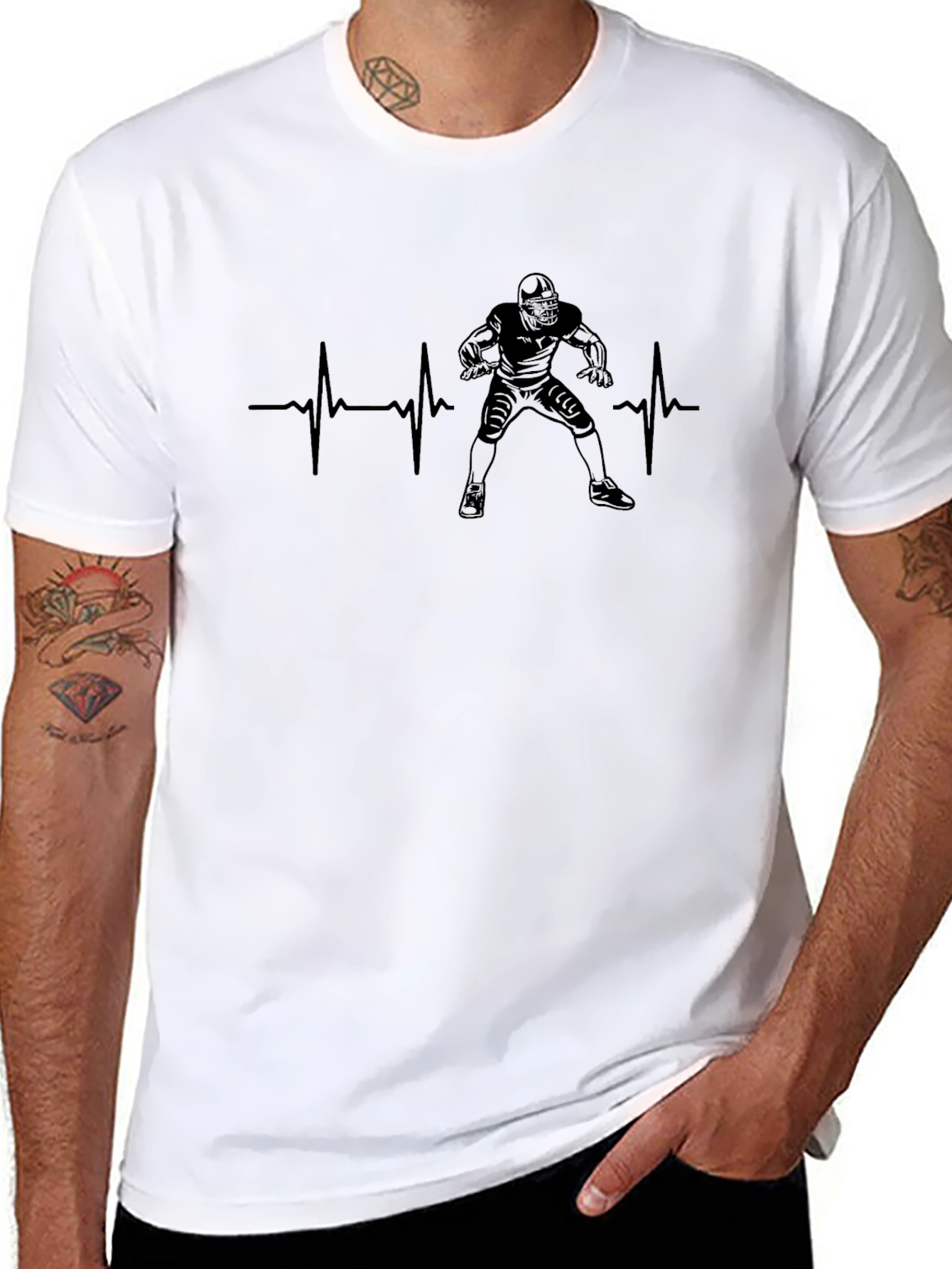 Football Heartbeat T-Shirt - Black