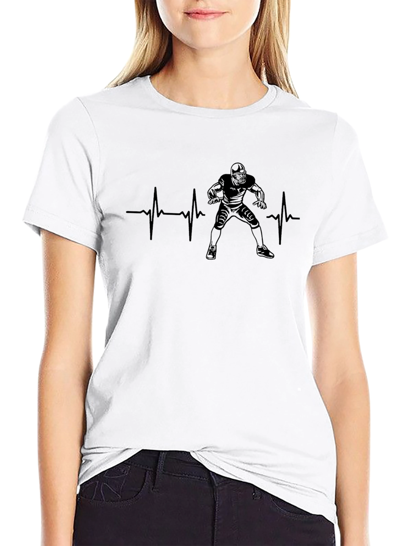 Football Heartbeat T-Shirt - Black