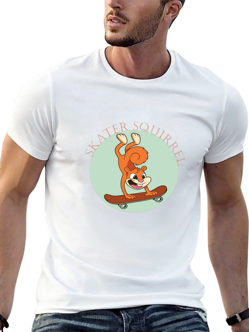 Skater Squirrel Black Graphic Tee