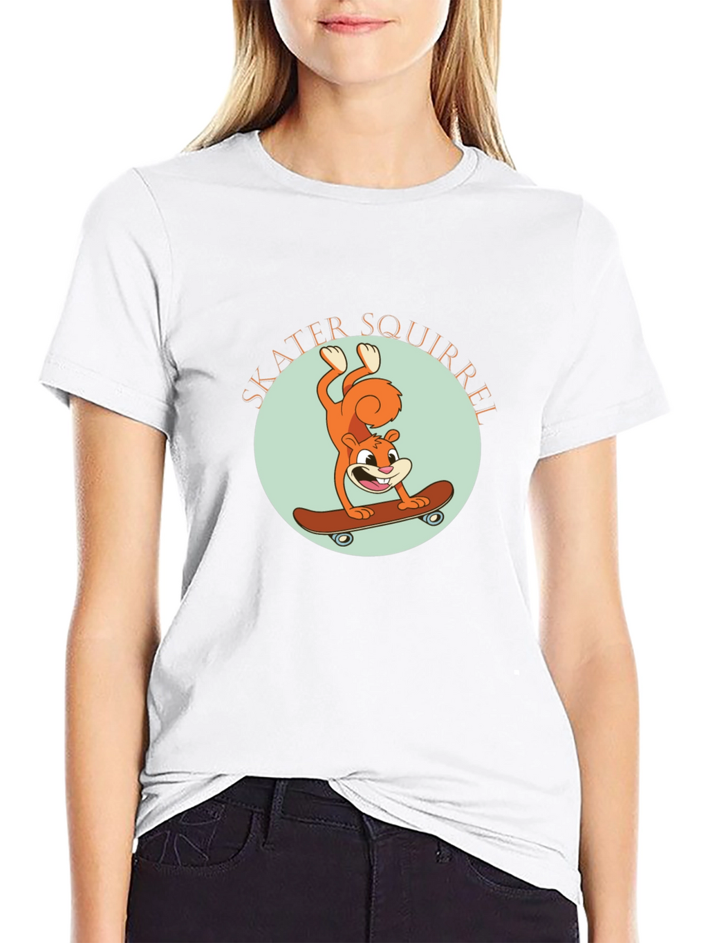 Skater Squirrel Black Graphic Tee