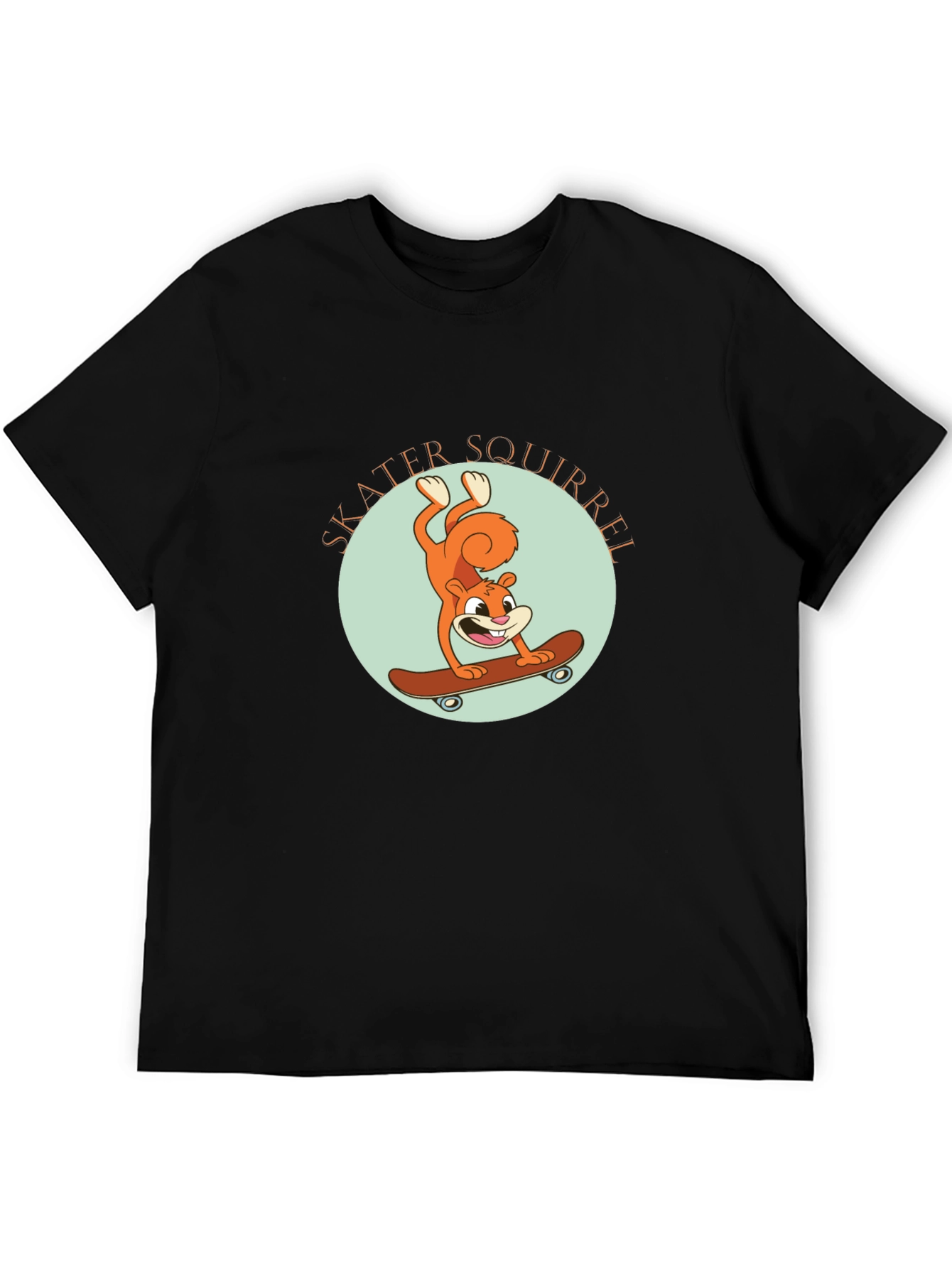Skater Squirrel Black Graphic Tee