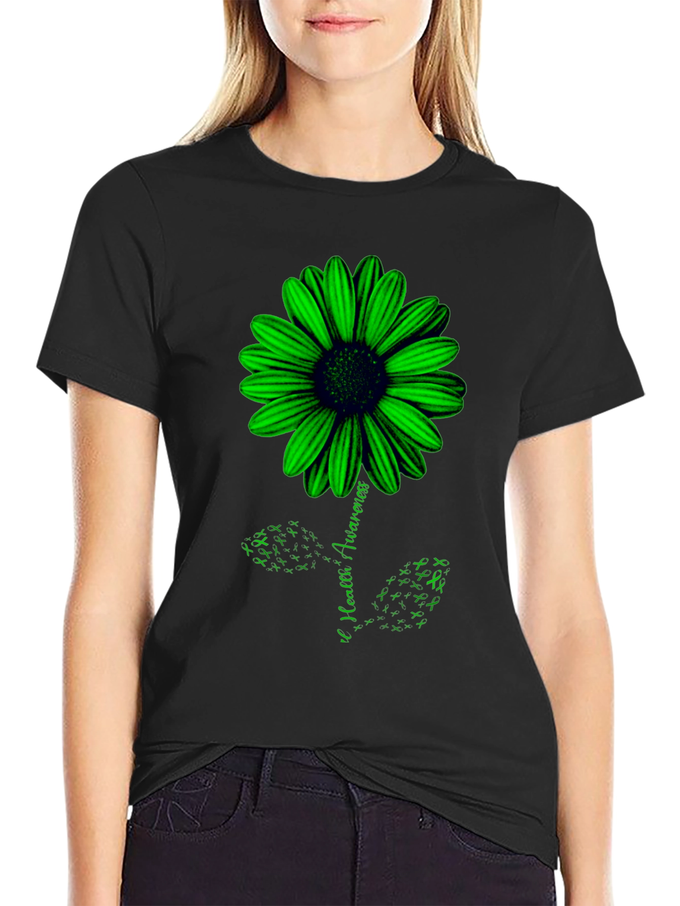 Green Sunflower T-Shirt: Mental Health Awareness