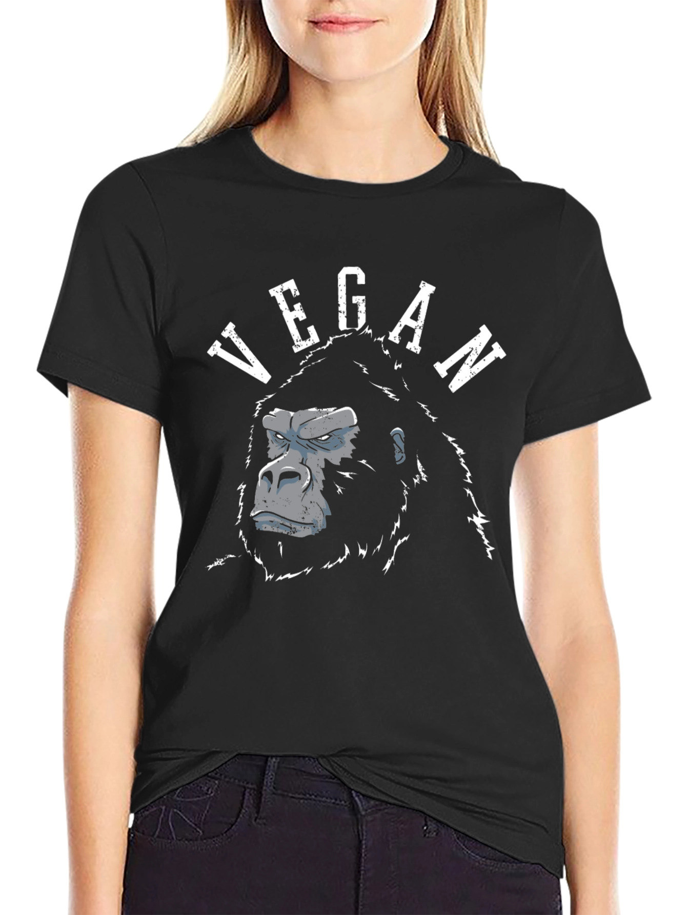 Vegan Gorilla Graphic T-Shirt - Black Crew Neck Tee