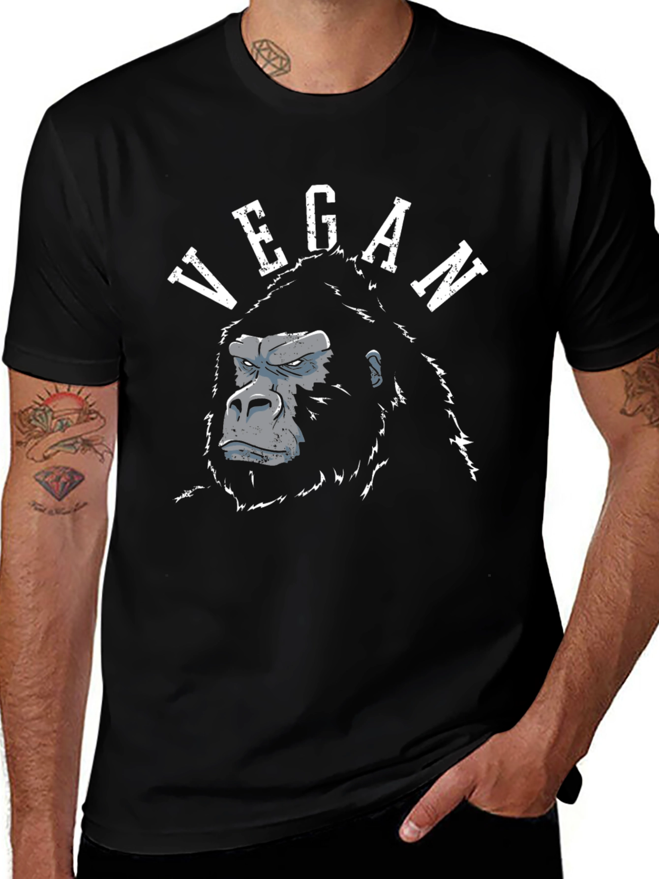 Vegan Gorilla Graphic T-Shirt - Black Crew Neck Tee