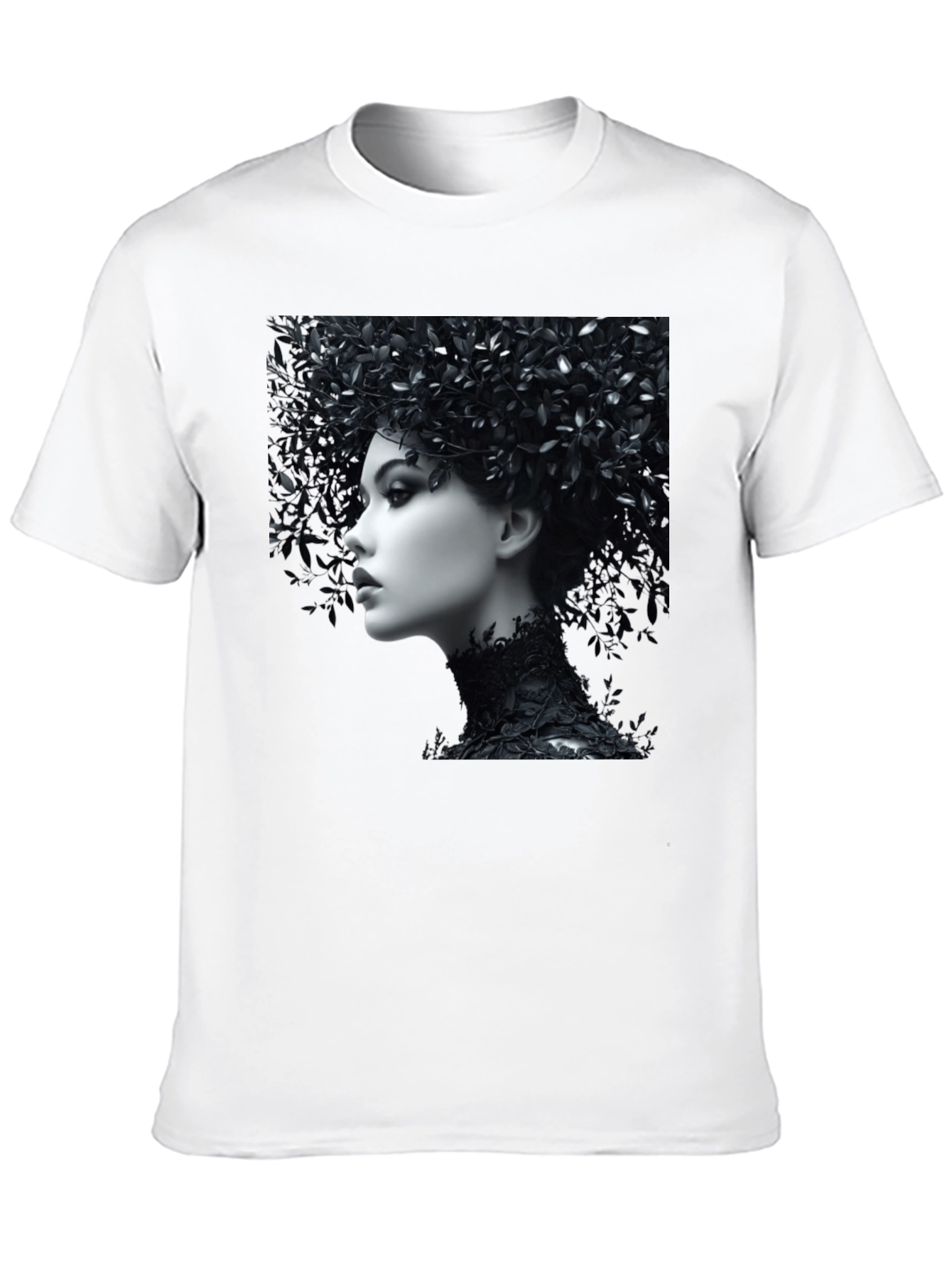 Black T-Shirt with Floral Portrait Graphic