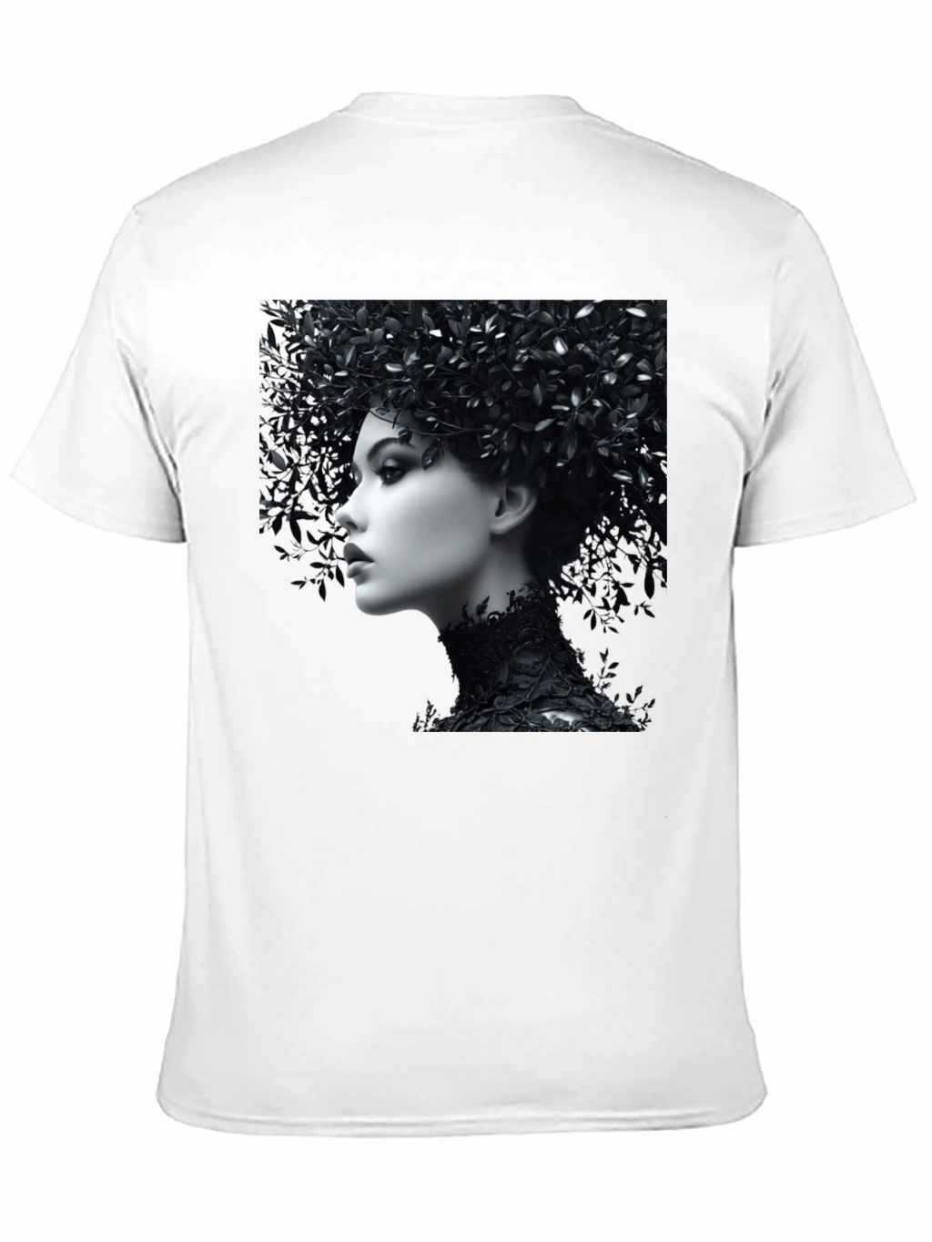 Black T-Shirt with Floral Portrait Graphic