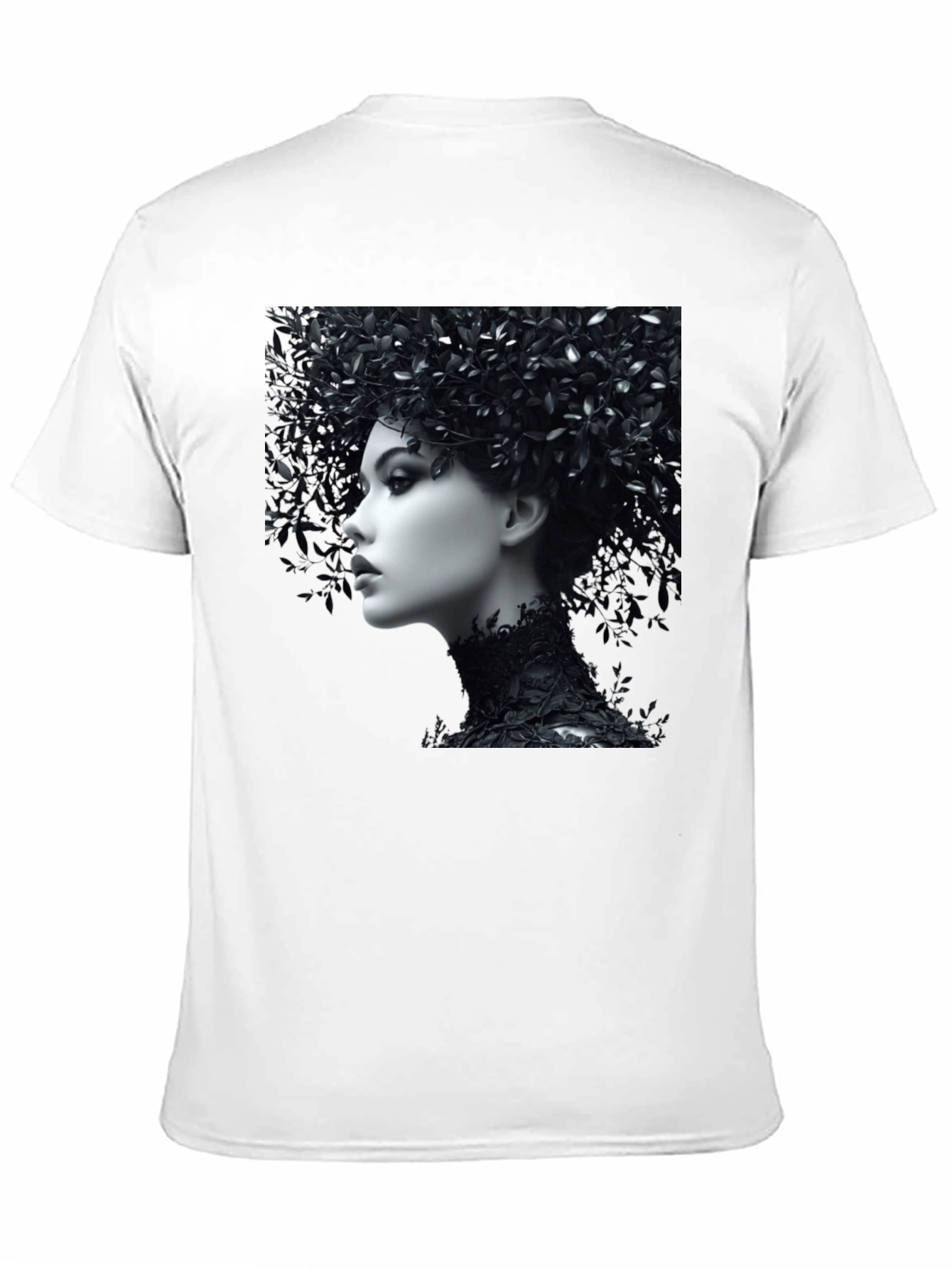 Black T-Shirt with Floral Portrait Graphic