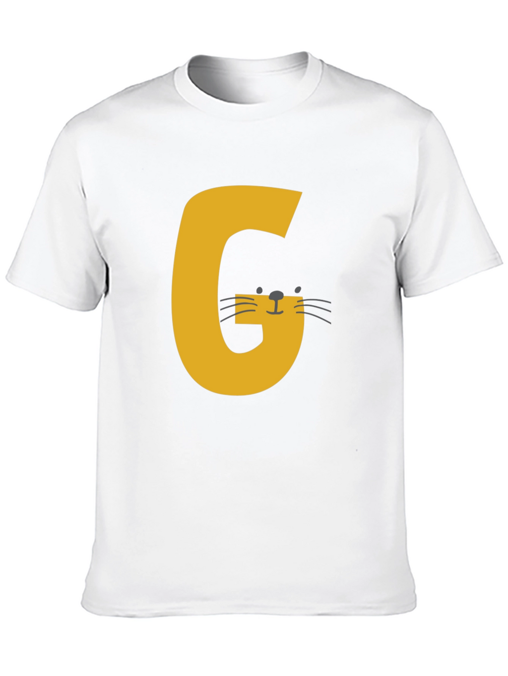 Letter G Cat Graphic T-Shirt - Black Cotton Tee
