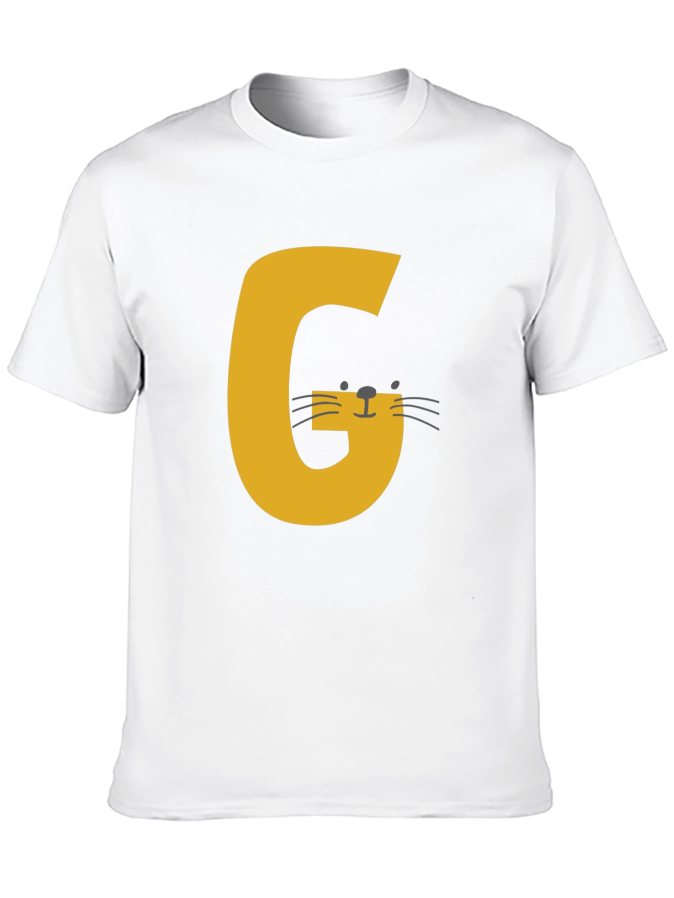 Letter G Cat Graphic T-Shirt - Black Cotton Tee