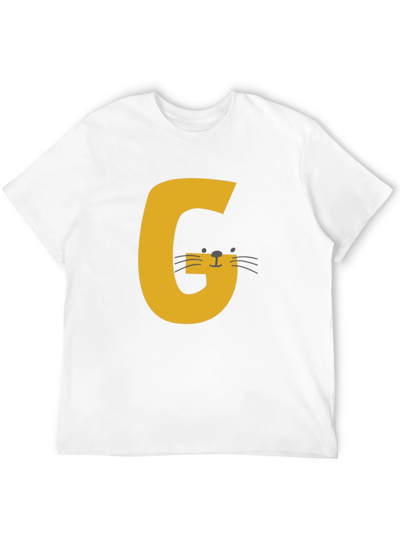 Letter G Cat Graphic T-Shirt - Black Cotton Tee