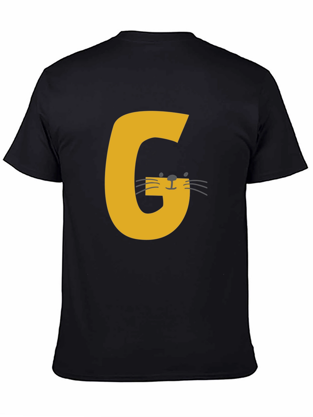 Letter G Cat Graphic T-Shirt - Black Cotton Tee