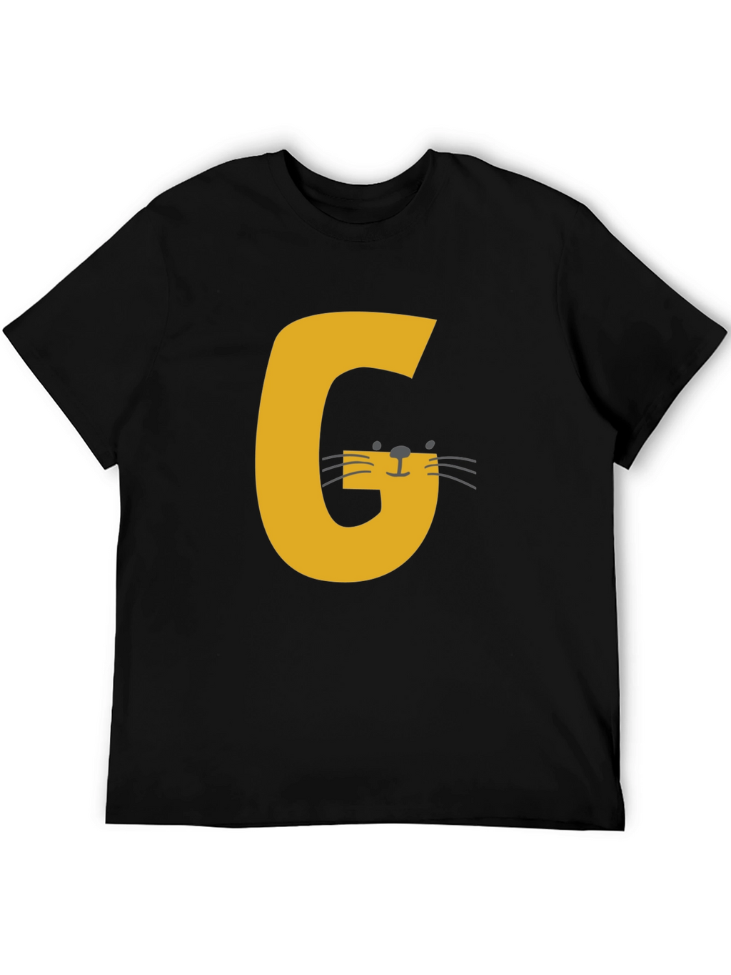 Letter G Cat Graphic T-Shirt - Black Cotton Tee
