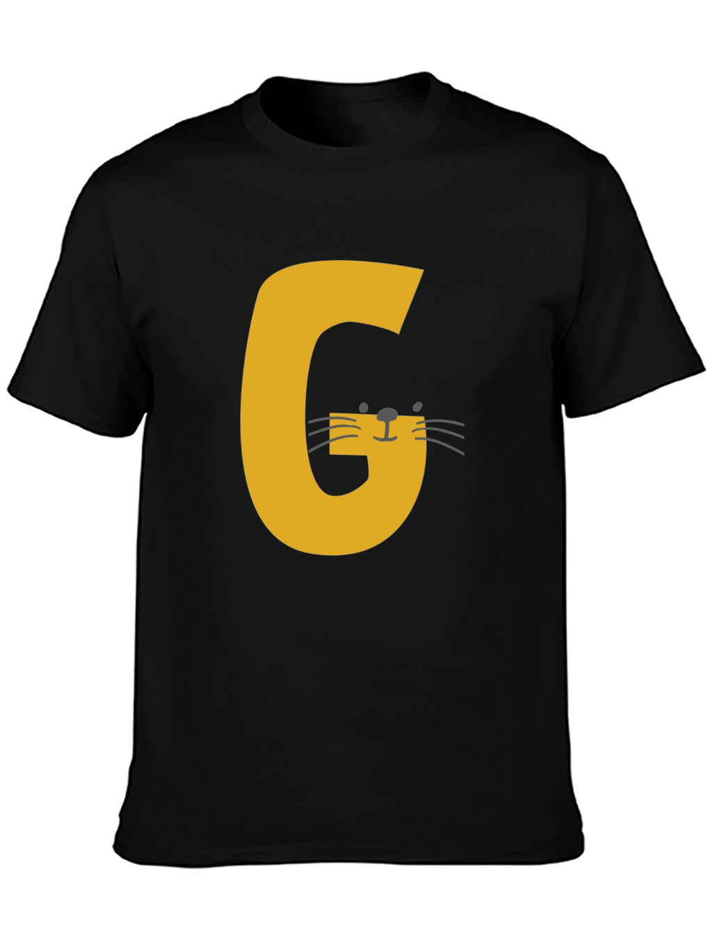 Letter G Cat Graphic T-Shirt - Black Cotton Tee