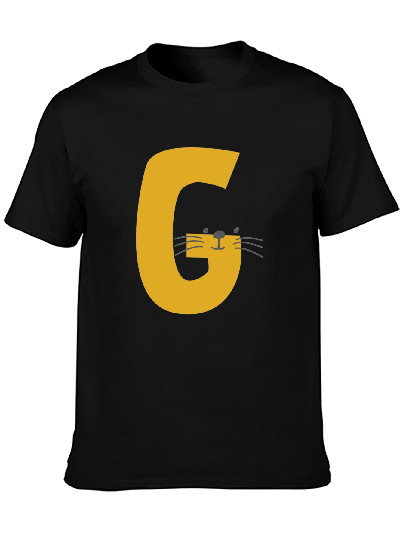 Letter G Cat Graphic T-Shirt - Black Cotton Tee