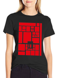Abstract Geometric Red Block Pattern Print Tee