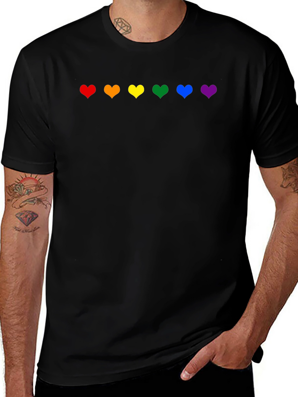 Rainbow Hearts Pride T-Shirt - Black