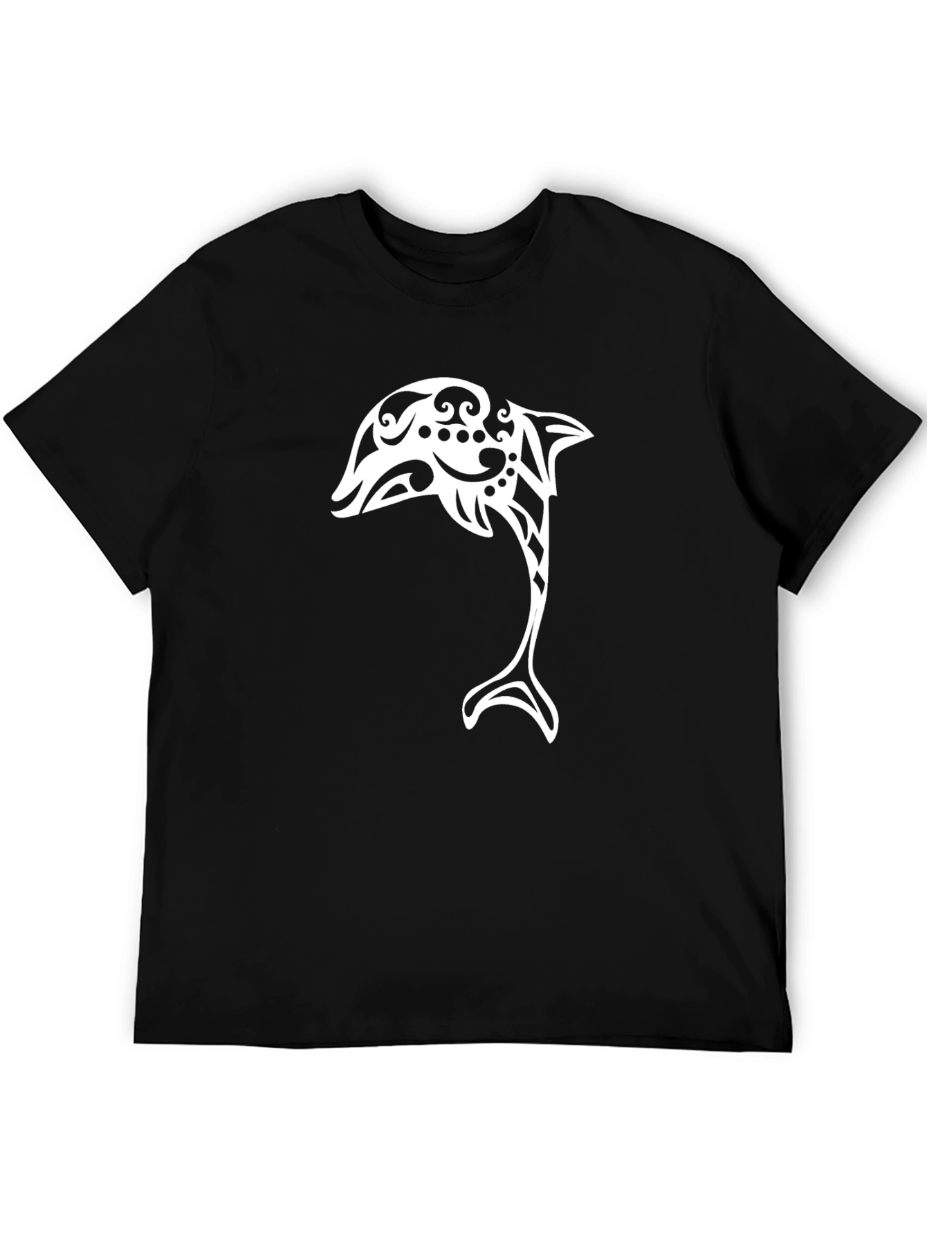 Tribal Dolphin Graphic Tee - Black Cotton Blend