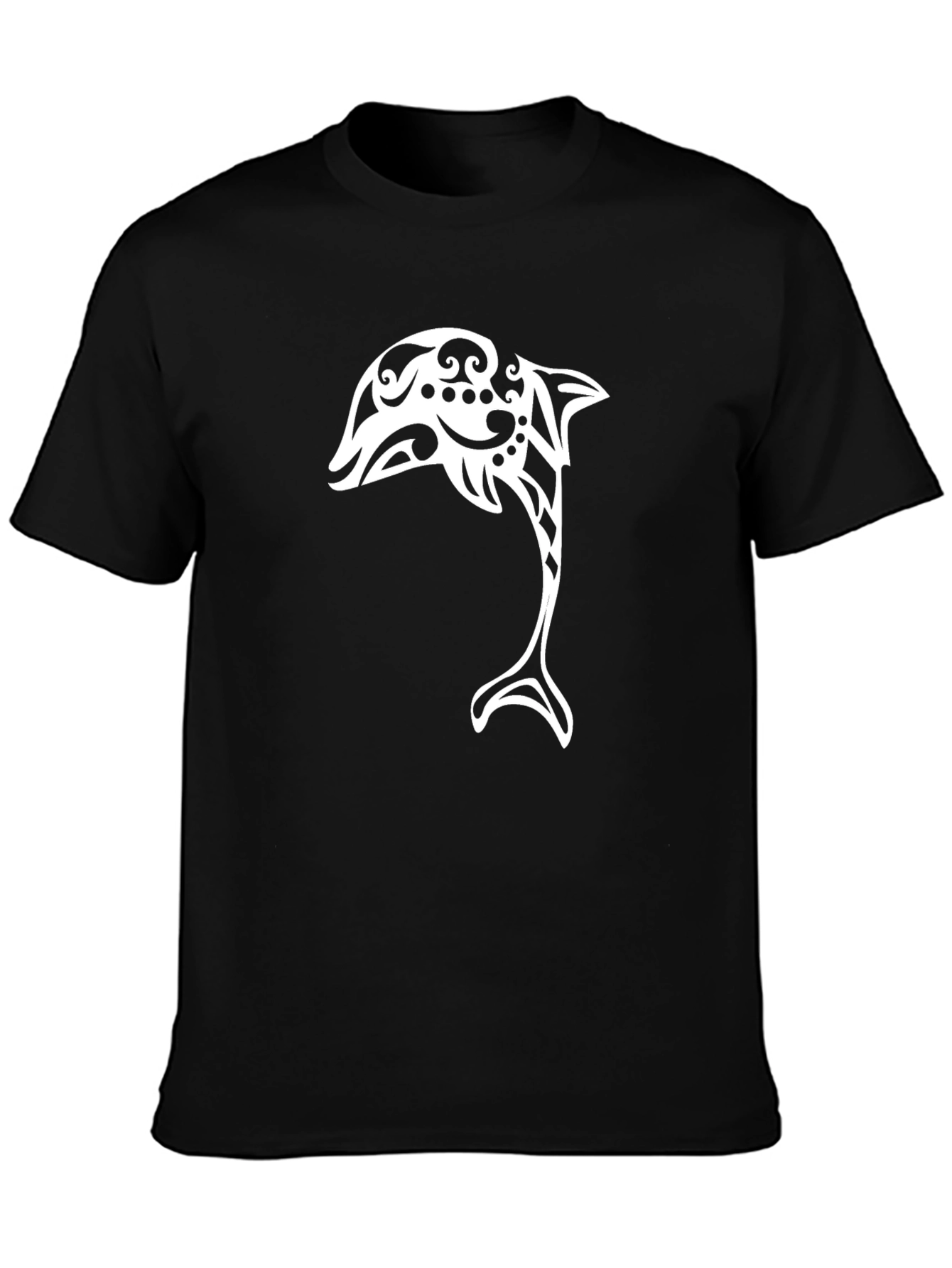 Tribal Dolphin Graphic Tee - Black Cotton Blend