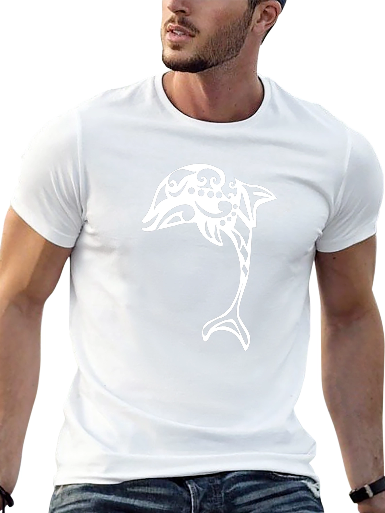 Tribal Dolphin Graphic Tee - Black Cotton Blend