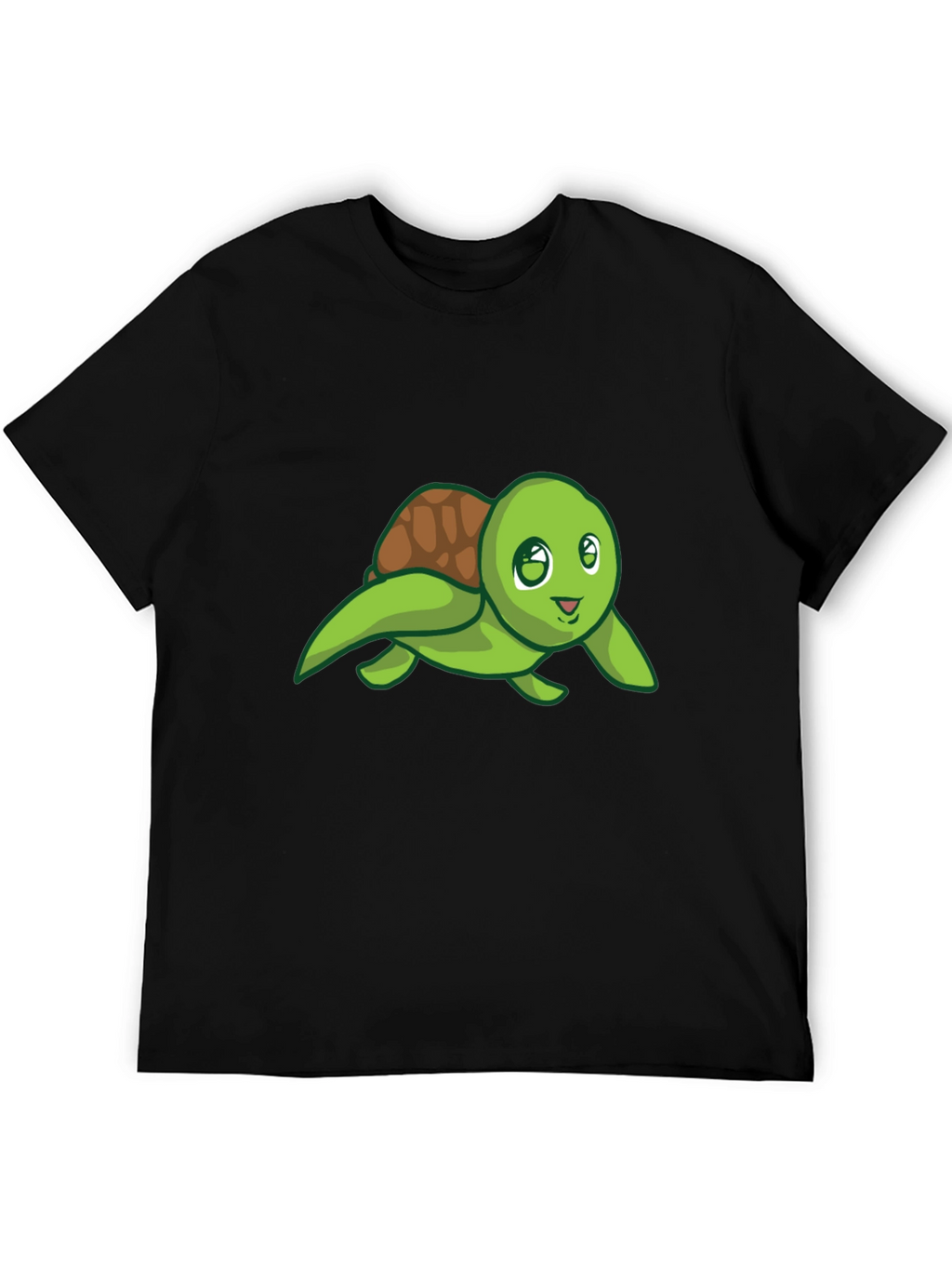 Cute Turtle Graphic Tee - Black Cotton T-Shirt