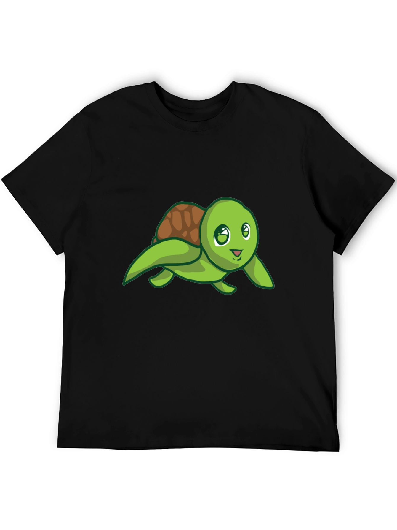Cute Turtle Graphic Tee - Black Cotton T-Shirt
