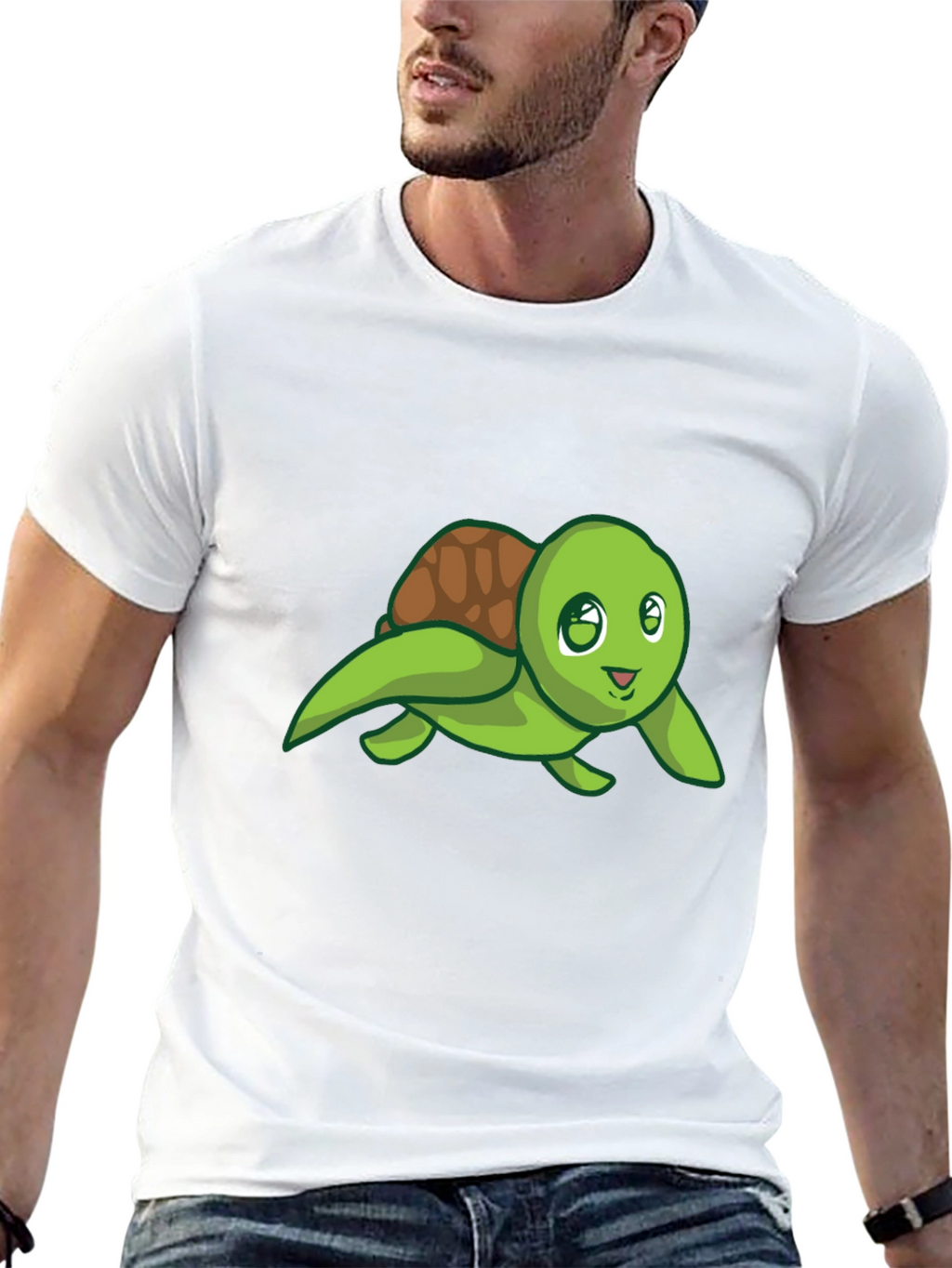 Cute Turtle Graphic Tee - Black Cotton T-Shirt