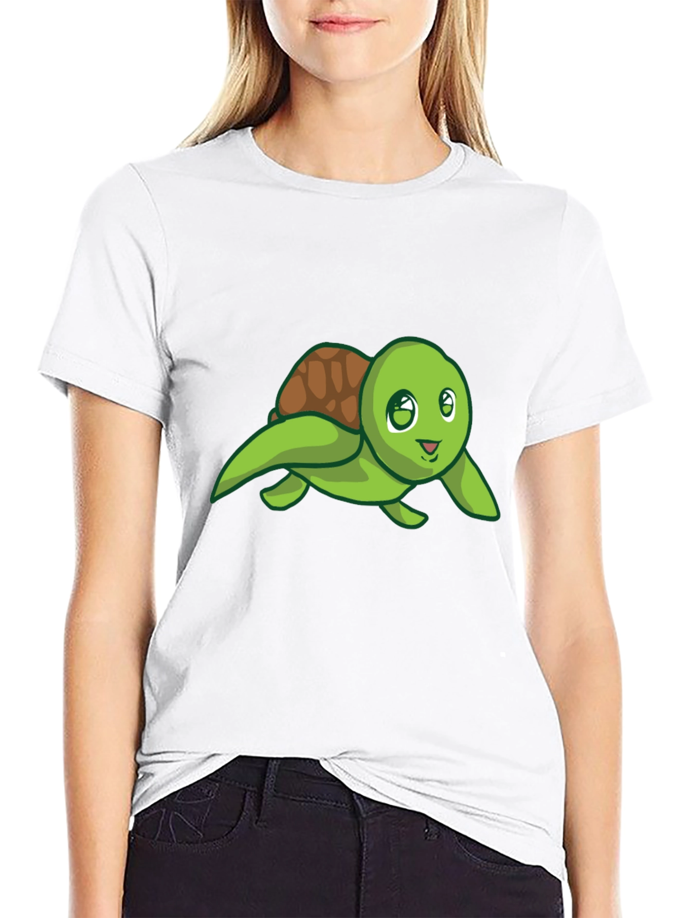 Cute Turtle Graphic Tee - Black Cotton T-Shirt