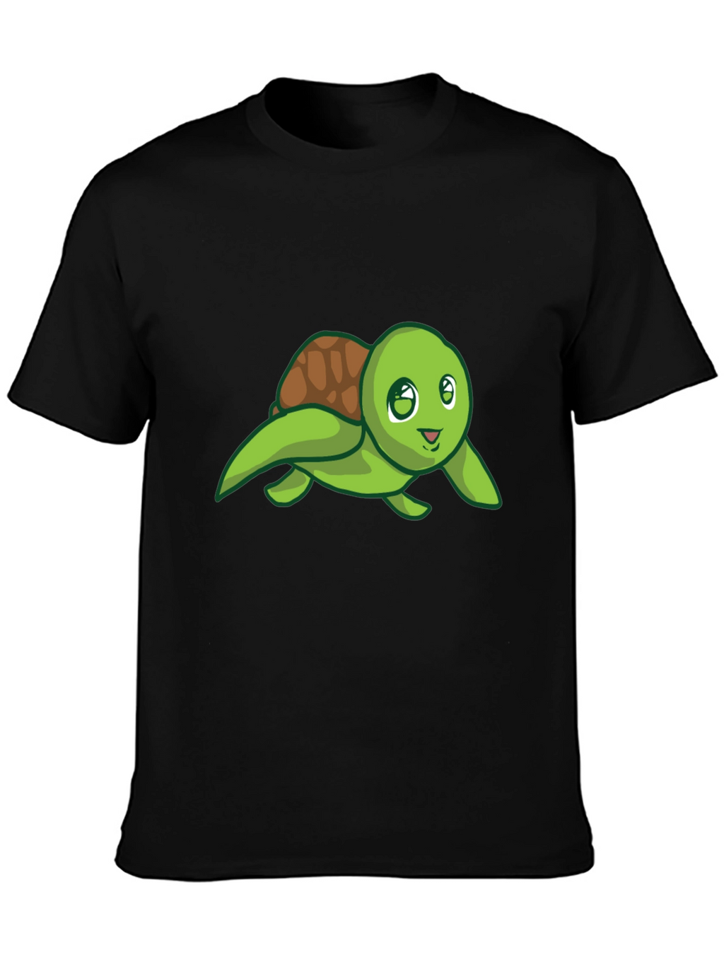 Cute Turtle Graphic Tee - Black Cotton T-Shirt
