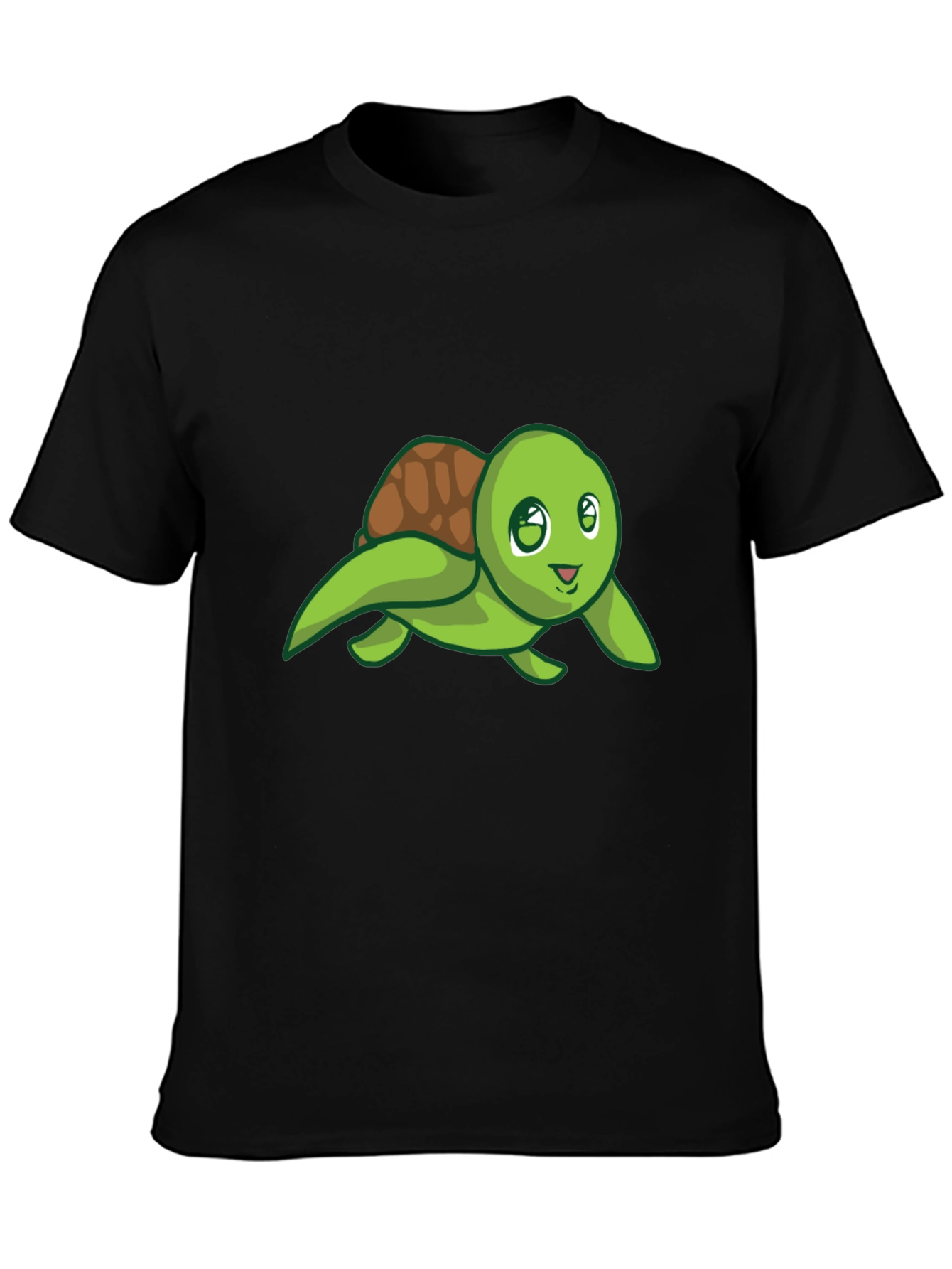 Cute Turtle Graphic Tee - Black Cotton T-Shirt